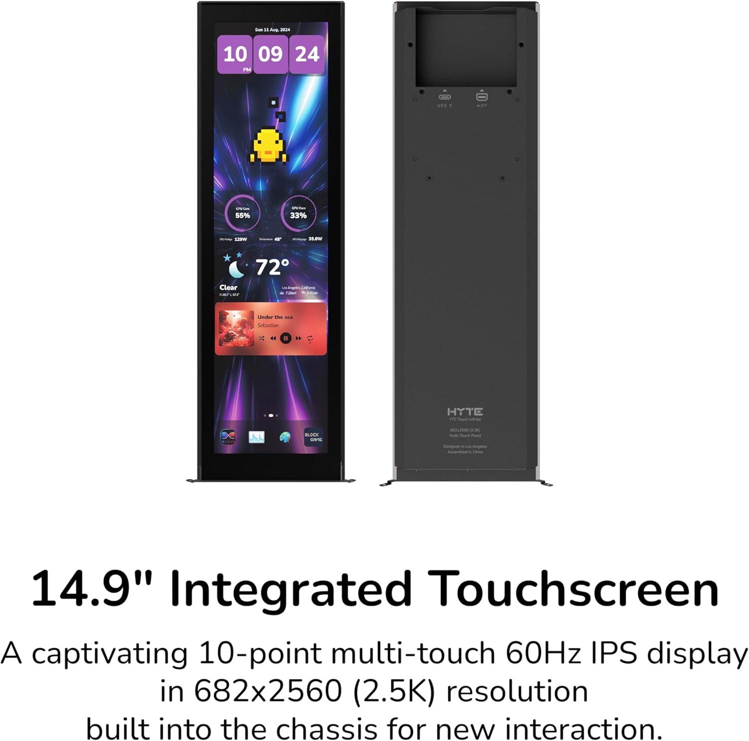 Hyte Y70 Touch Infinite Dual Chamber ATX Mid Tower Modern Aesthetic Case with Integrated 2.5K LCD Touchscreen - Panda/White