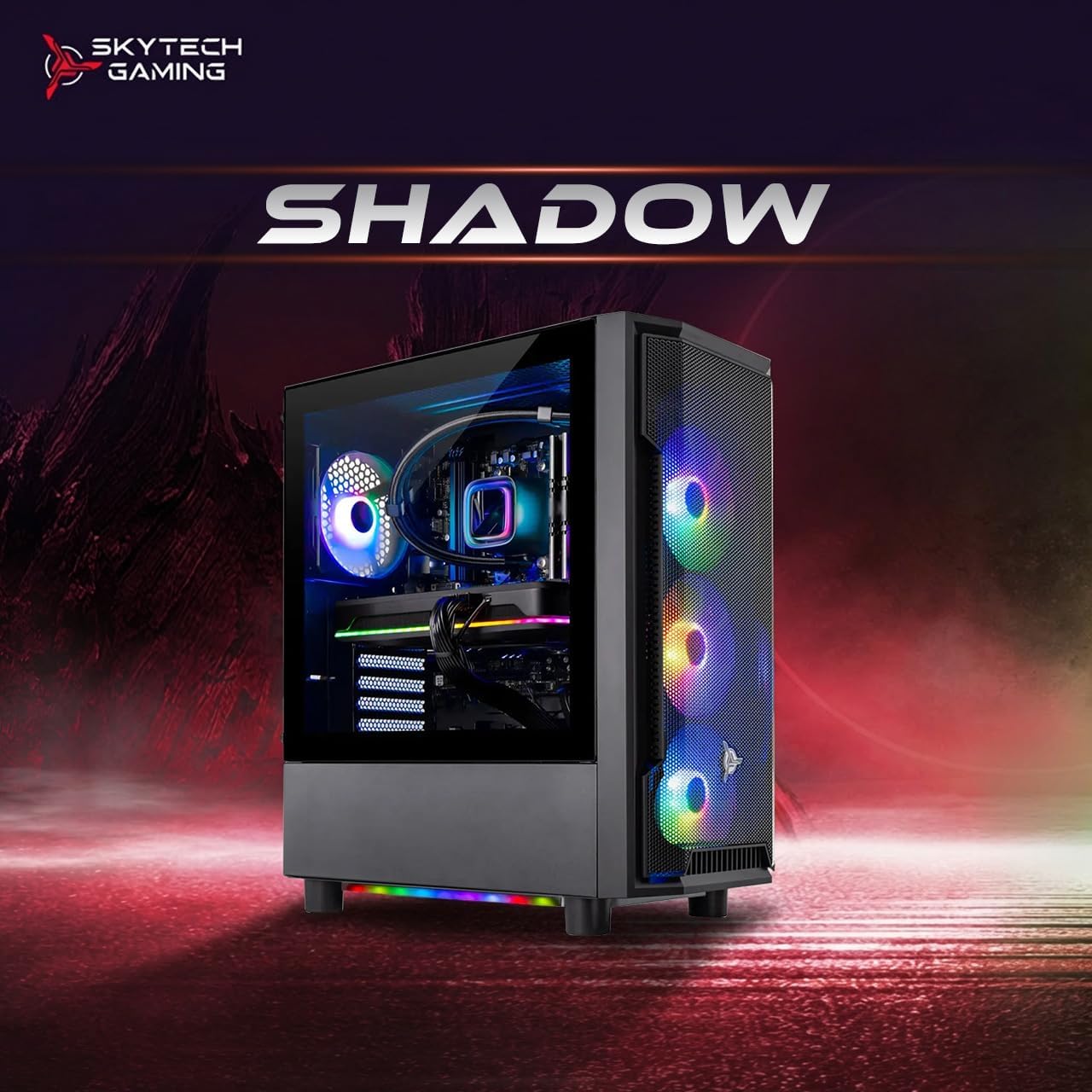 Skytech Gaming Shadow Gaming PC, AMD Ryzen 7 7800X3D 4.2GHz, NVIDIA RTX 5060 Ti 16GB VRAM, 1TB Gen4 NVMe SSD, 16GB DDR5 RAM 6000, 650W Gold PSU, 360 ARGB AIO, WI-FI 5, Windows 11, Desktop