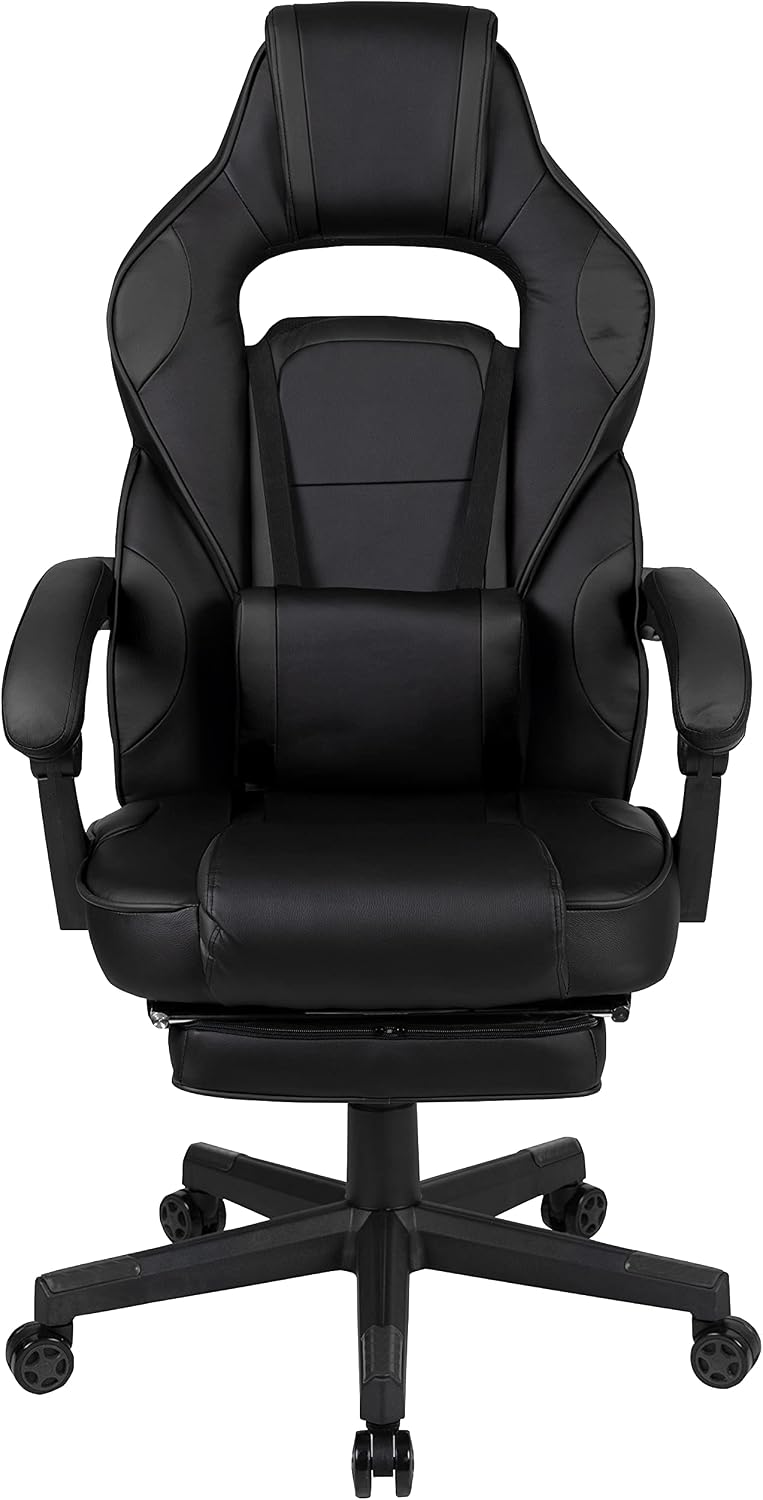 EMMA + OLIVER Black Ergonomic Gaming Chair -Recline Back/Arms, Footrest, Massaging Lumbar