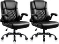 OFIKA Leather Office Desk Chair,Ergonomic Office Chair with Lumbar Support,Computer Chair,Executive Leather Chair with Padded Flip-up Arm,Adjustable Armrests, Black,275LBS,2 Pack