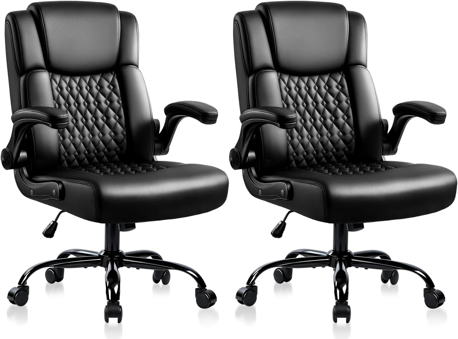 OFIKA Leather Office Desk Chair,Ergonomic Office Chair with Lumbar Support,Computer Chair,Executive Leather Chair with Padded Flip-up Arm,Adjustable Armrests, Black,275LBS,2 Pack