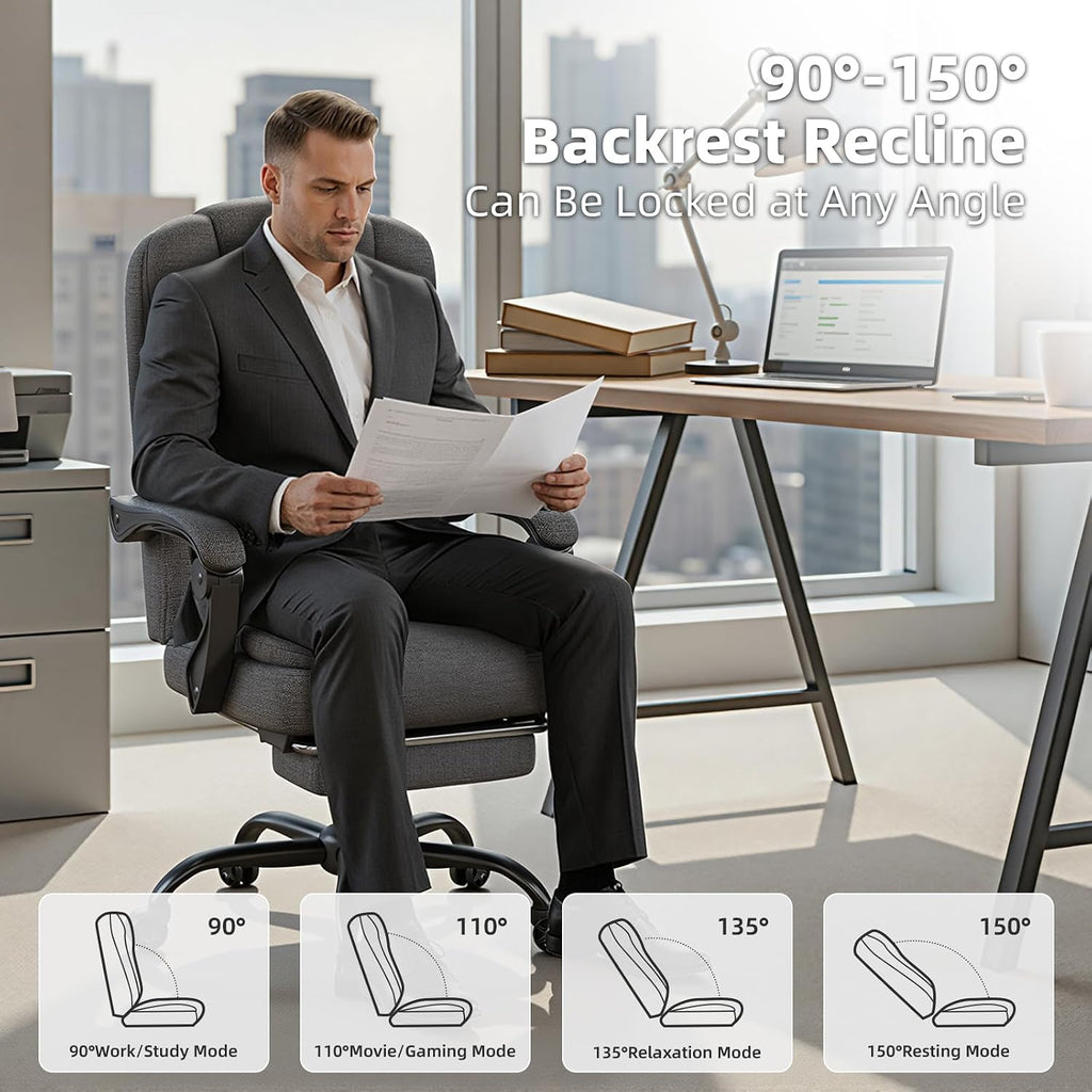 Office Chair, Ergonomic Fabric Gaming Chair for Adults, Comfy Reclining Computer Chair with Foot Rest, Adjustable Swivel Desk Chair, Executive Gamer Chair, Comfortable Silla Oficina for Home & Game