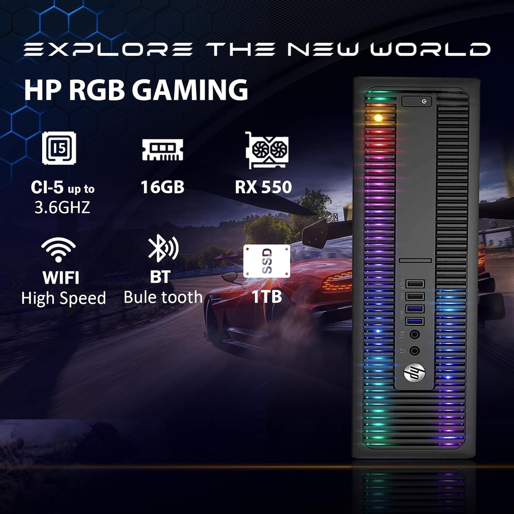 HP RGB Gaming Desktop Computer, Intel Quad Core I5-6500 up to 3.6G, Radeon RX 550 4G, 16GB DDR4, 1TB SSD, RGB Keyboard & Mouse, 600M WiFi & BT 5.0, Windows 11 (Renewed)