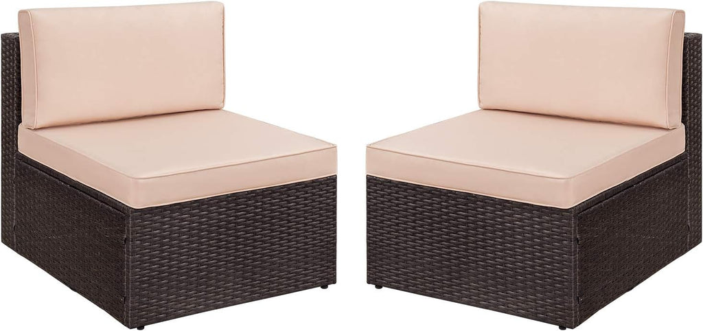 Devoko 2 Pieces Patio Furniture Sets,Wicker Outdoor Sofa with Thick Cushion and Pillow,Small Sectional Couch All-Weather Armless Sofa for Backyard,Porch & Poolside,Waterproof Patio Furniture