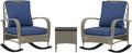 Outsunny 3 Piece Wicker Patio Furniture Set, PE Rattan Rocking Chairs with Coffee Table, Cushions, Outdoor Bistro Set for Porch, Garden, Poolside, Gray