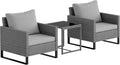 Outsunny 3 Pieces Patio Furniture Set, Wicker Conversation Bistro Set with 4 Soft Cushions, Rattan Chairs and Glass Coffee Table for Backyard, Porch, Poolside, Balcony, Gray