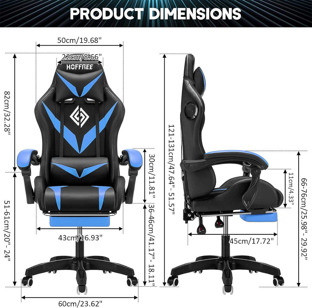 RGB Gaming Chair with Bluetooth Speakers and LED Lights Ergonomic Massage Computer Gaming Chair with Footrest Video Game Chair High Back with Lumbar Support Blue and Black