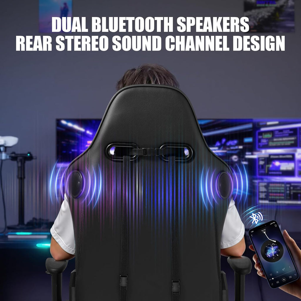 GTPLAYER Gaming Chair with Speakers, Video Game Chairs with Footrest for Adults, Ergonomic Computer PC Gamer Reclining Chair(Black)