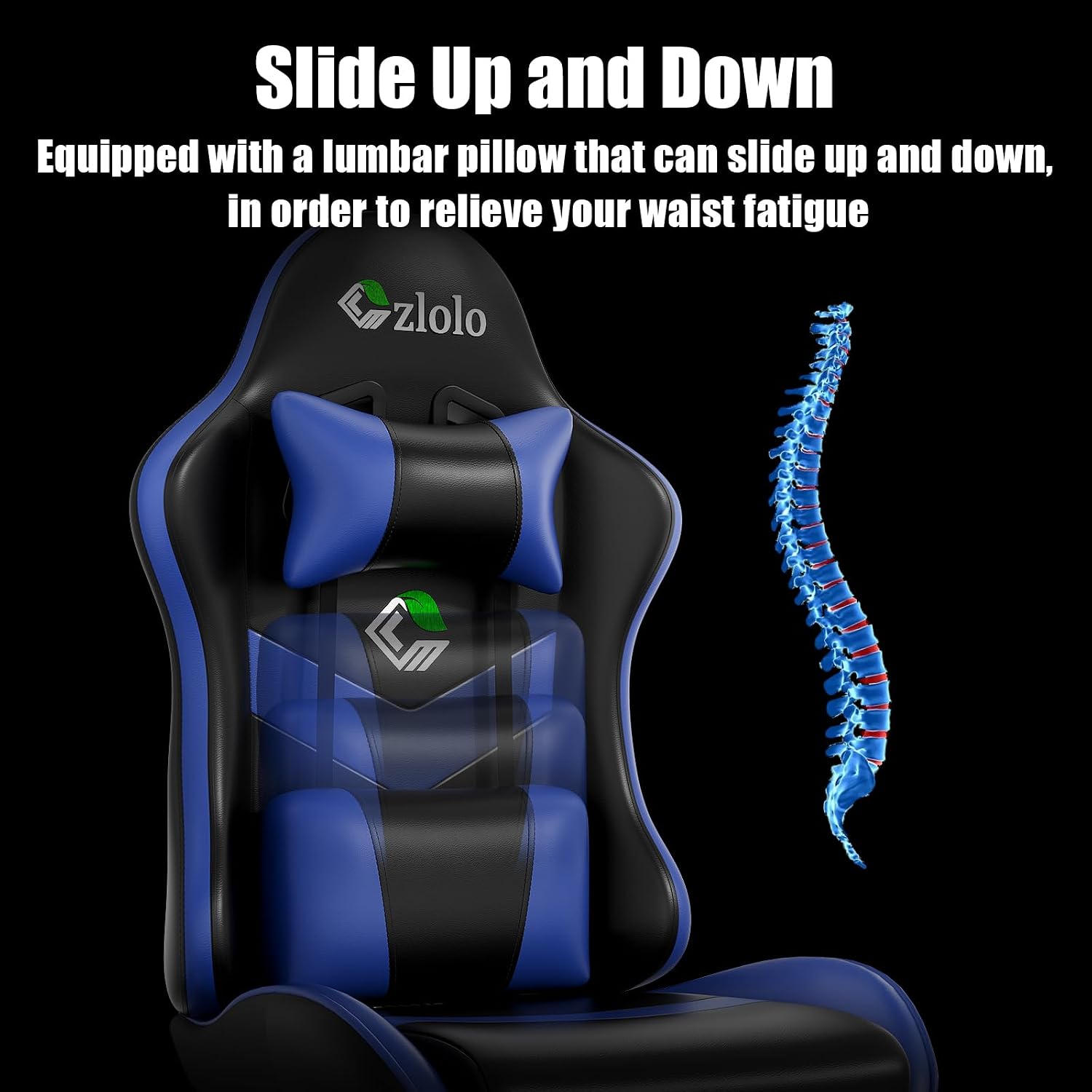 Czlolo Gaming Chair, Ergonomic Office Computer Chair with Footrest and Lumbar Support Massager Racing Style High Back Video Gamer Chair, Wide＆Thick Cushion, 90°-135° Recline, Adjustable Height, Blue