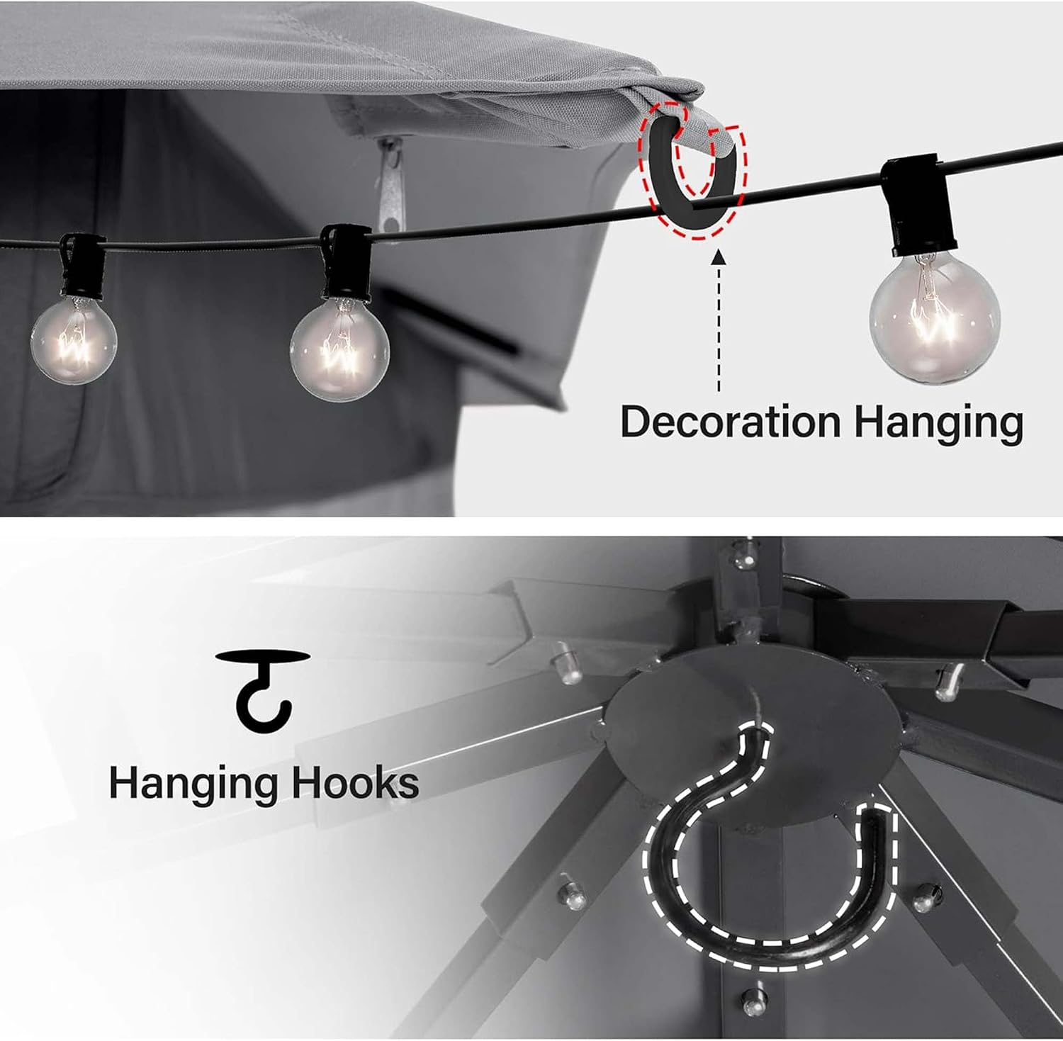 LAUSAINT HOME 10' X 13' Waterproof Patio Gazebo with Mosquito Netting, Double Roof Outdoor Gazebo Pavilion Shelter for Backyard, Garden, Lawn, Wedding (Grey)