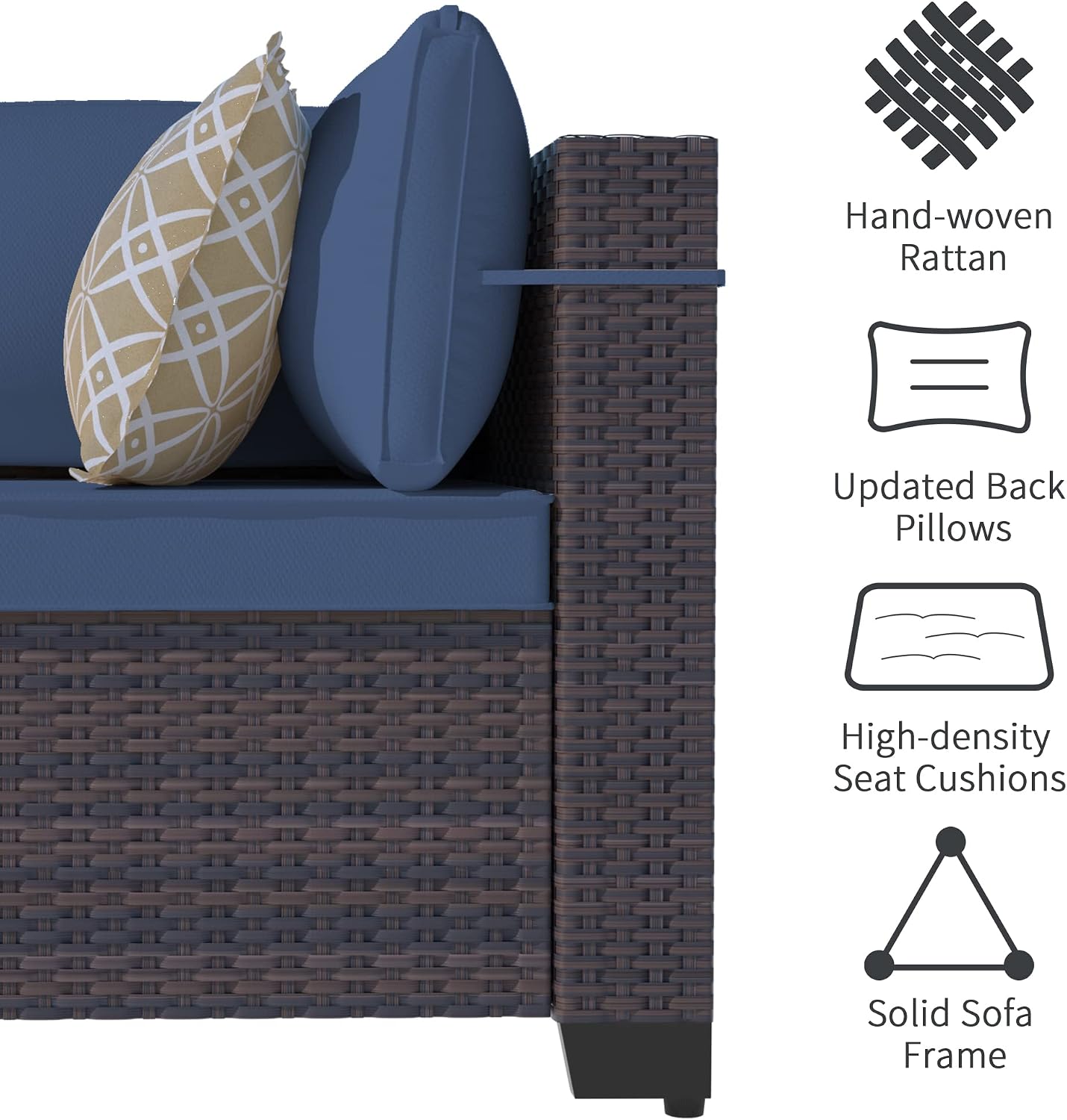 Outdoor Patio Furniture Set with Fire Pit Table, 6 Pieces Outdoor Furniture Patio Sectional Sofa PE Rattan Conversation Sets w/43 Propane Gas Firepit & Coffee Table for Outside -Dark Blue.