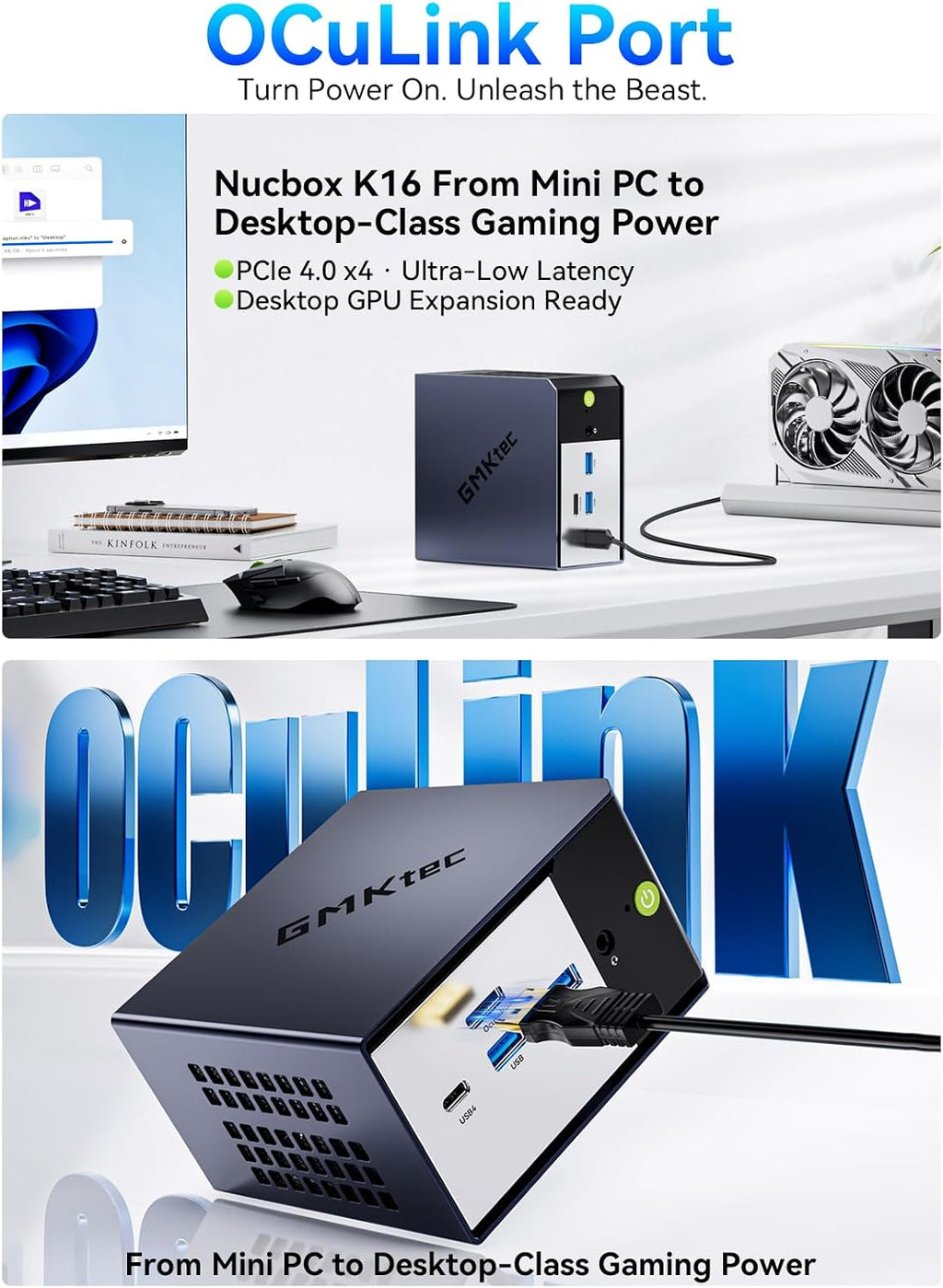 GMKtec K16 Mini PC Gaming Desktop Computer AMD Ryzen 7 7735HS (Turbo 4.75Ghz) 32GB 6400MT/s 1TB NVMe SSD, Dual NIC LAN 2.5GbE, Oculink, USB4, HDMI, USB-C