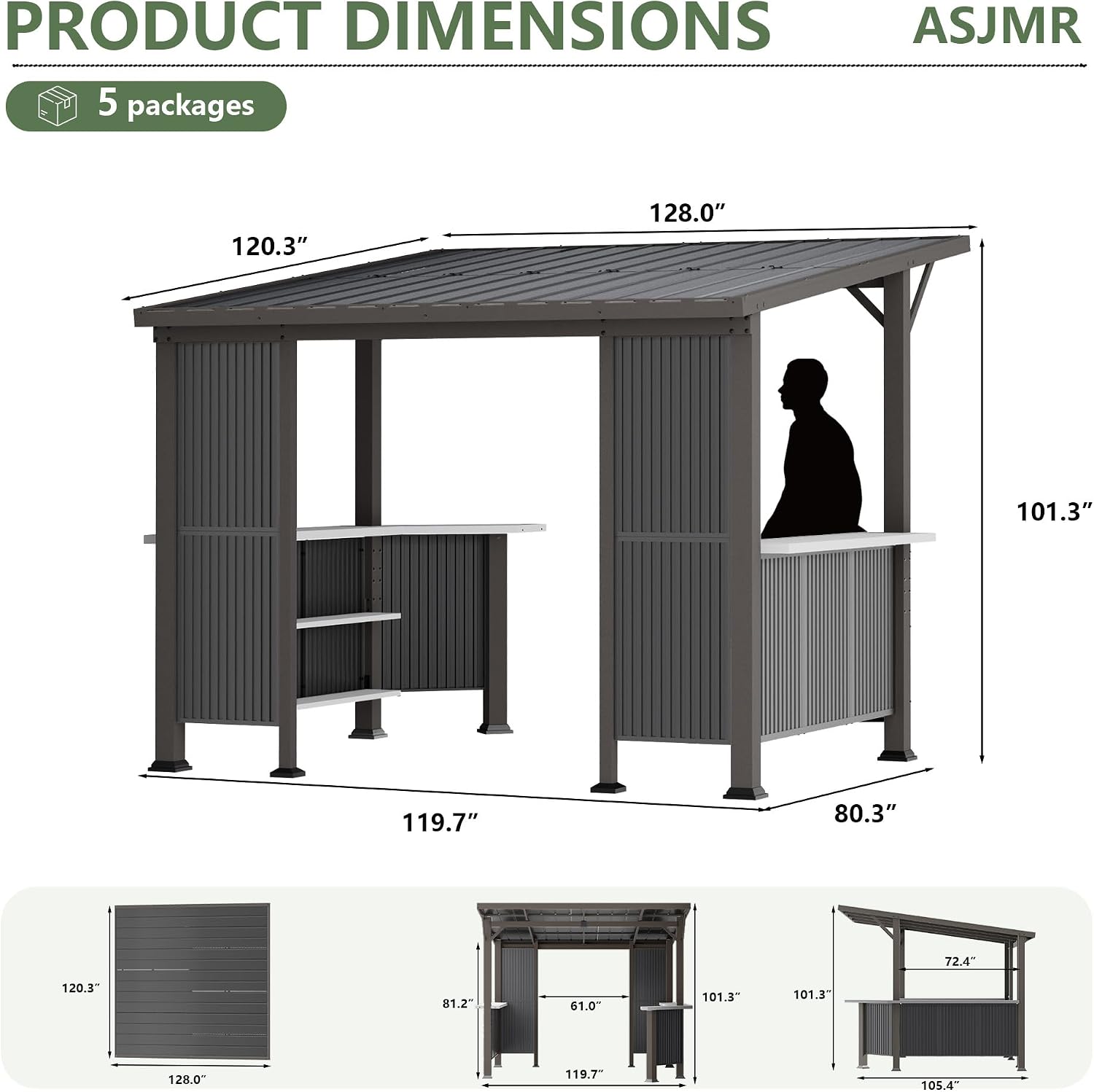 10X10 FT Hardtop BBQ Gazebo, Outdoor Pergola with Multi Shelves, Hardtop Aluminum Grill Gazebo for BBQ with Independent Countertop, Suitable for Patio Backyard