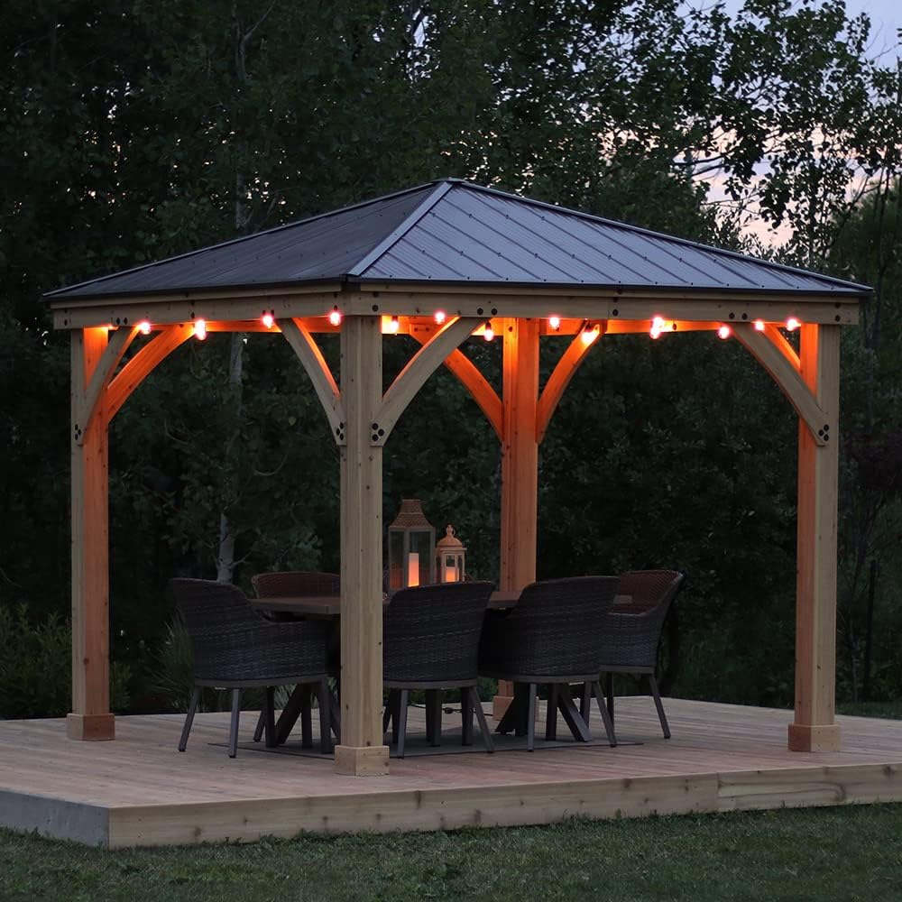 Yardistry 12 x 12 Meridian Cedar Gazebo Pavilion for Patios, Decks, Garden, Backyard, Durable, Aluminum Roof