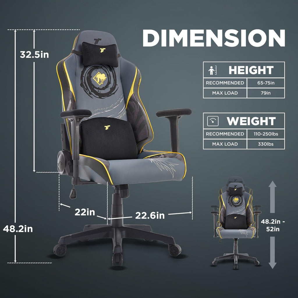 TTRACING Guardian Jujutsu Kaisen Geto Ergonomic Gaming Chair: Built-in Lumbar Support - Widened Seat Base - High Density Foam Cushions - Adjustable 135 Degree Recline - 4D Armrests - PU Leather