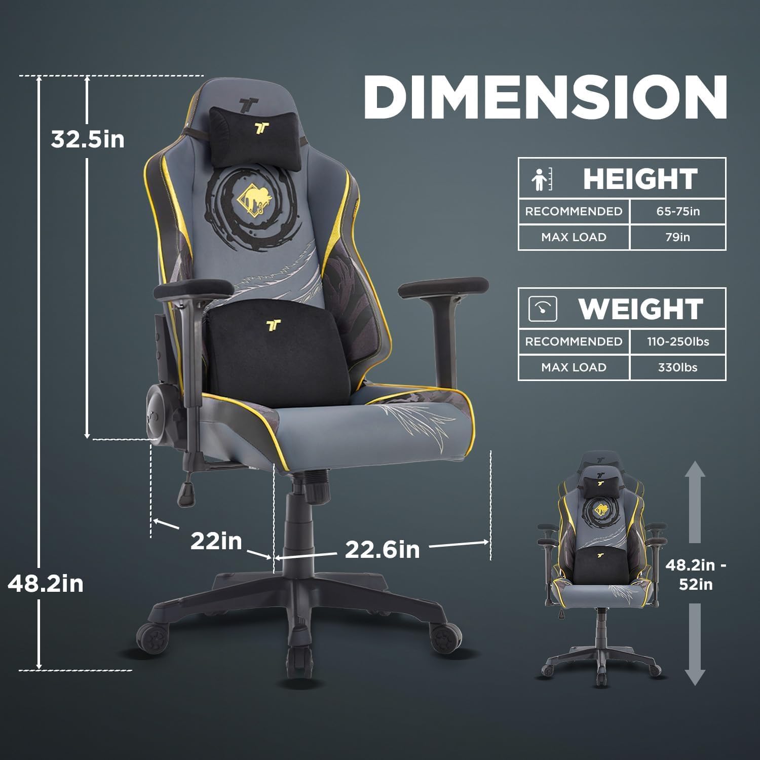 TTRACING Guardian Jujutsu Kaisen Geto Ergonomic Gaming Chair: Built-in Lumbar Support - Widened Seat Base - High Density Foam Cushions - Adjustable 135 Degree Recline - 4D Armrests - PU Leather