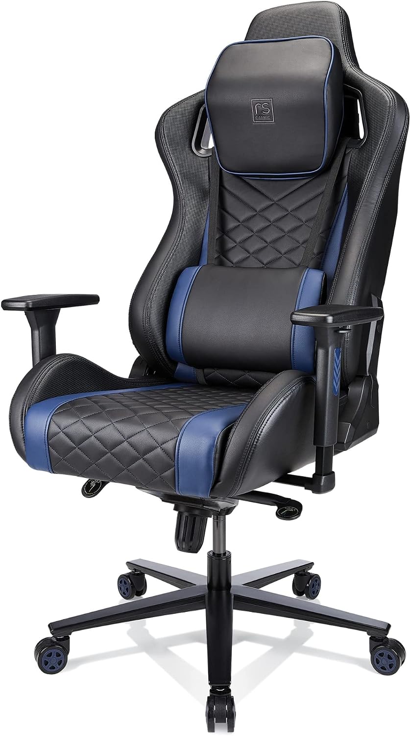 RS Gaming™ Davanti Vegan Leather High-Back Gaming Office Chair, Black/Blue, BIFMA Compliant