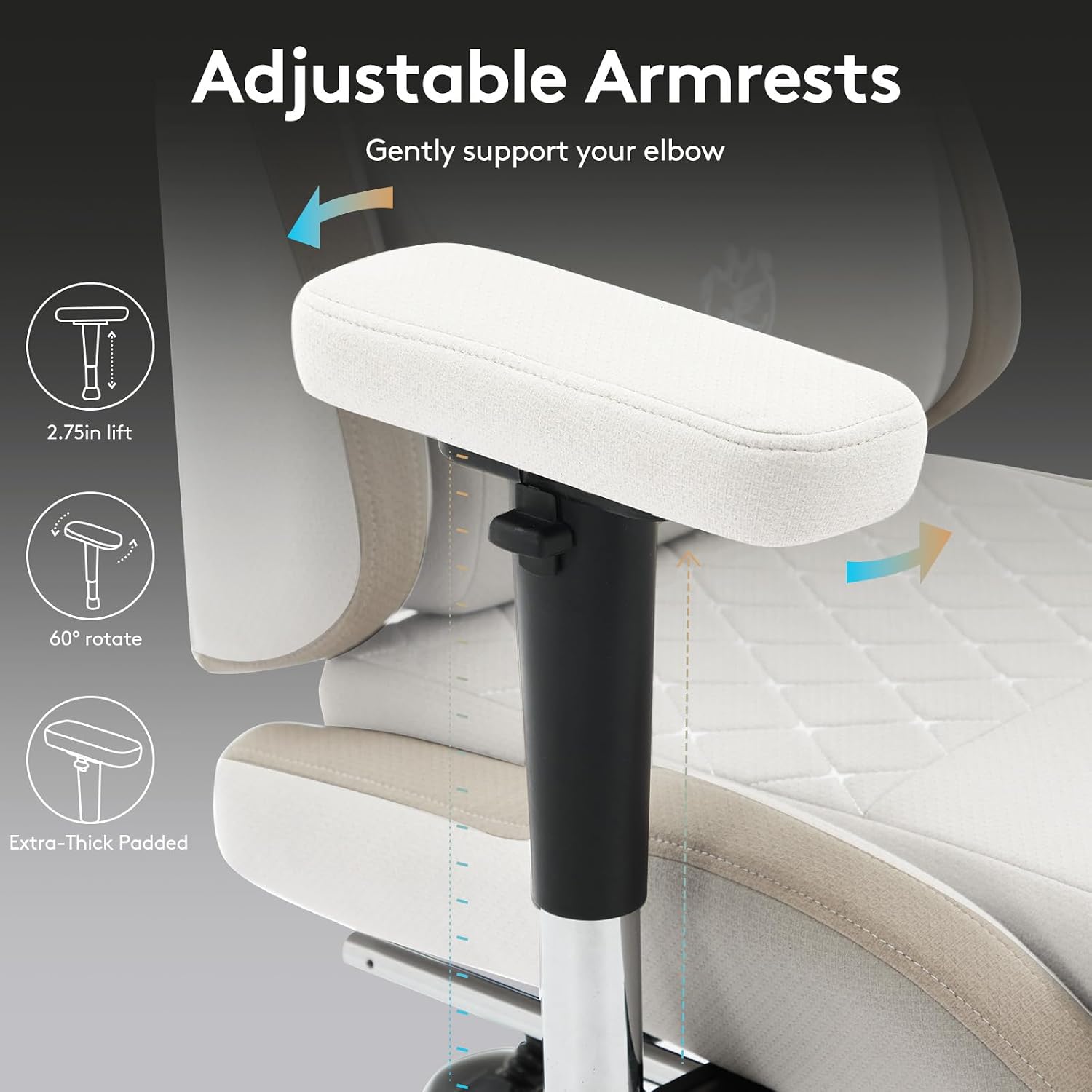 Gaming Chair Breathable Fabric,Computer Office Chair with Footrest,Massage Lumbar Support and Gel Pad,Ergonomic Reclining Gamer Chair with Adjustable Armrests and Spring Cushion Beige