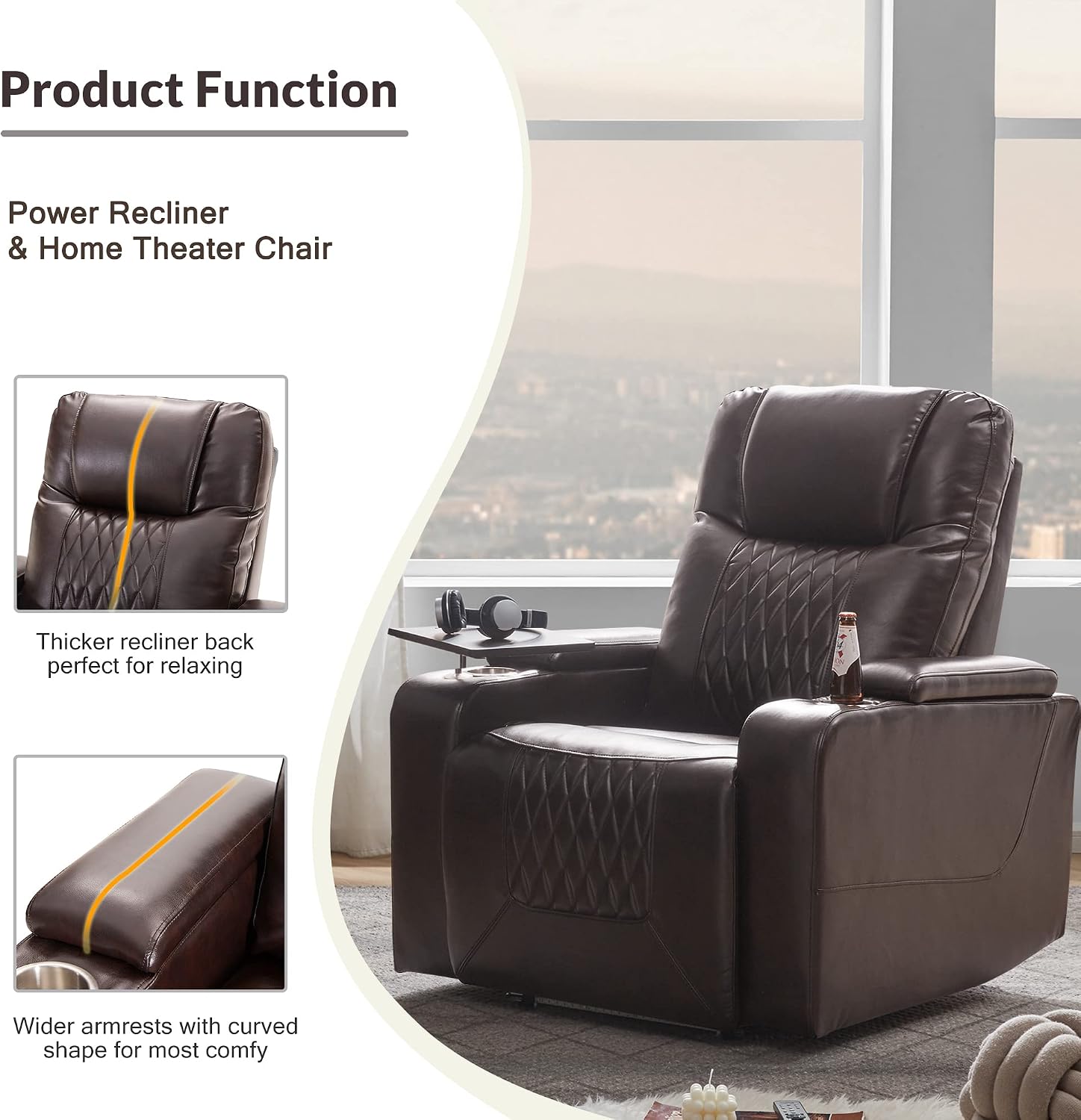 Merax Electric Recliner Chair with USB Charge Port, 360 Swivel Tray Table, Hand in-Arm Storage, and Cup Holders, Ambient Lighting - Ambient Lighting Gaming Recliner Chair Home Theater Seating