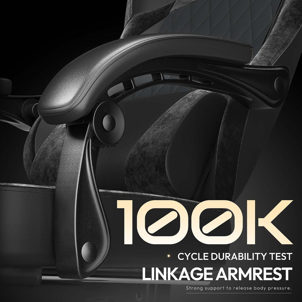 Dowinx Gaming Chair with Pocket Spring Cushion, Ergonomic Computer Chair with Massage Lumbar and Footrest for Adults, High Back Game Chair Leather for Office Gaming 300LBS, All White (Black)