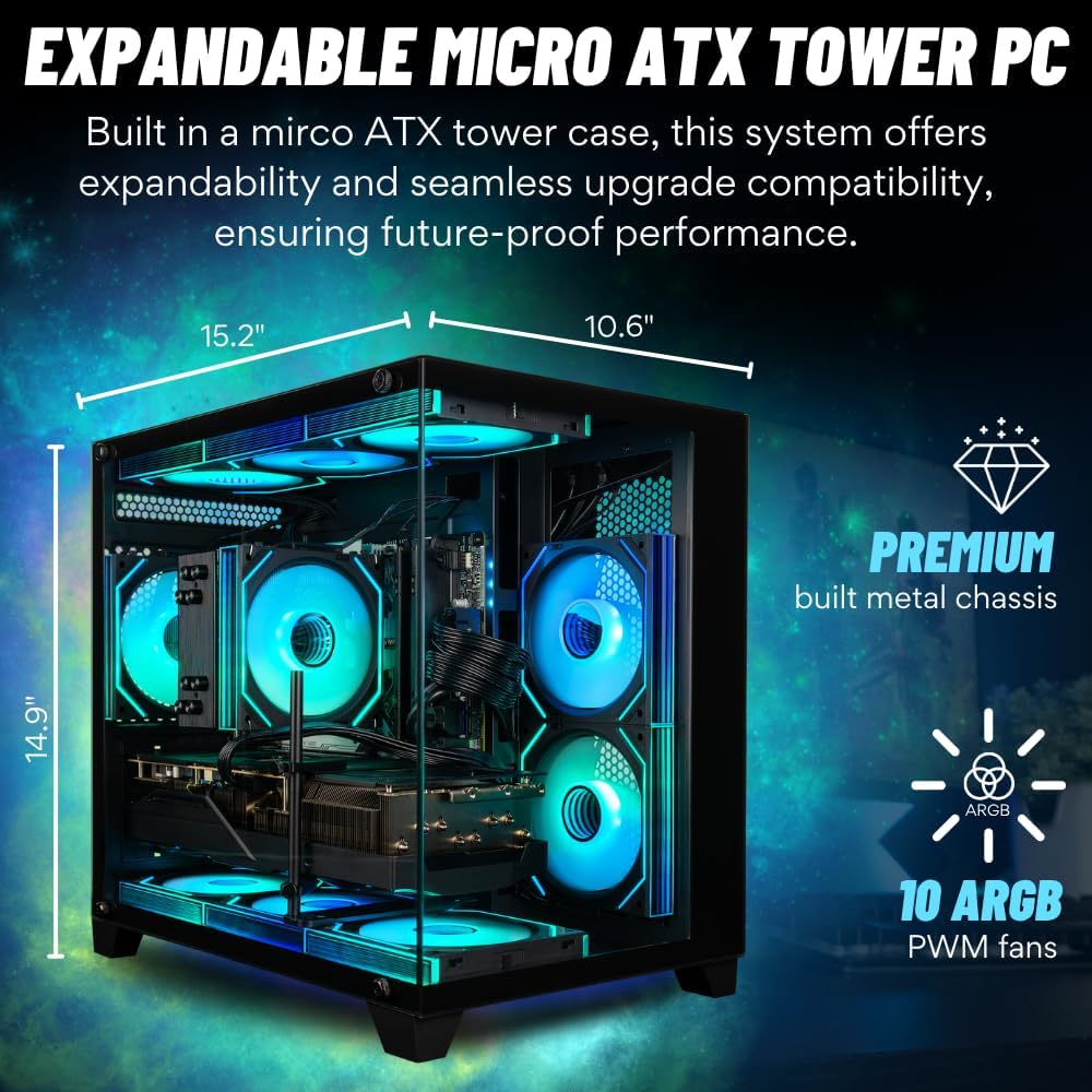 Panorama RTX 5060, AMD Ryzen 7 5700X Processor, 16GB RAM, 512GB Gen4 NVMe SSD, WiFi 6E + BT, RGB Gamer Keyboard + Mouse, HDMI + DP, Windows 11 Pro, Best Prebuilt Gaming Desktop Tower PC Computer
