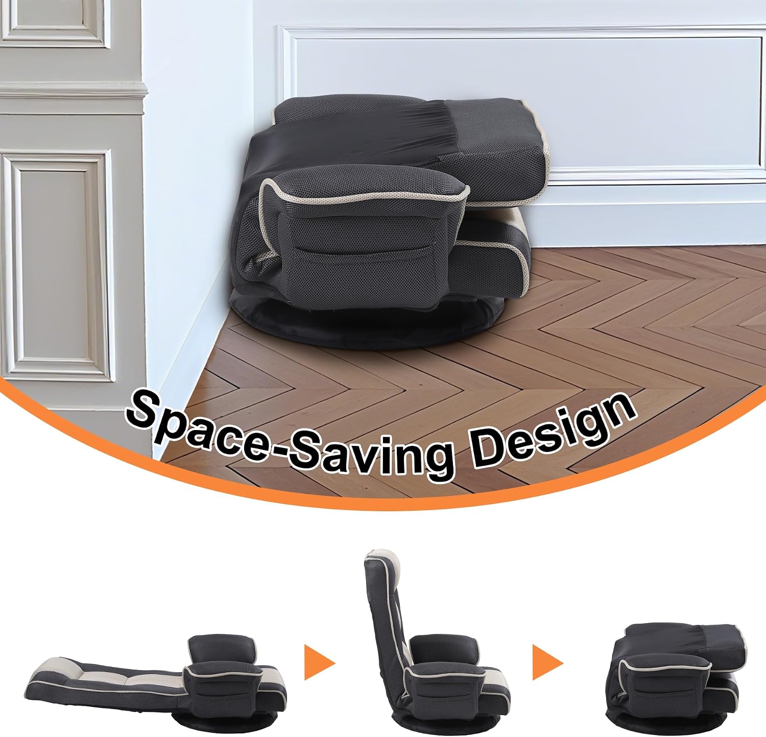 Swivel Floor Chairs for Adults, Floor Gaming Chair with Extra Wide Arms, Back Support 14 Angles Adjustable Comfortable Double Mesh Fabric Lazy Sofa for Video Game Chairs 201 (Grey + Beige)