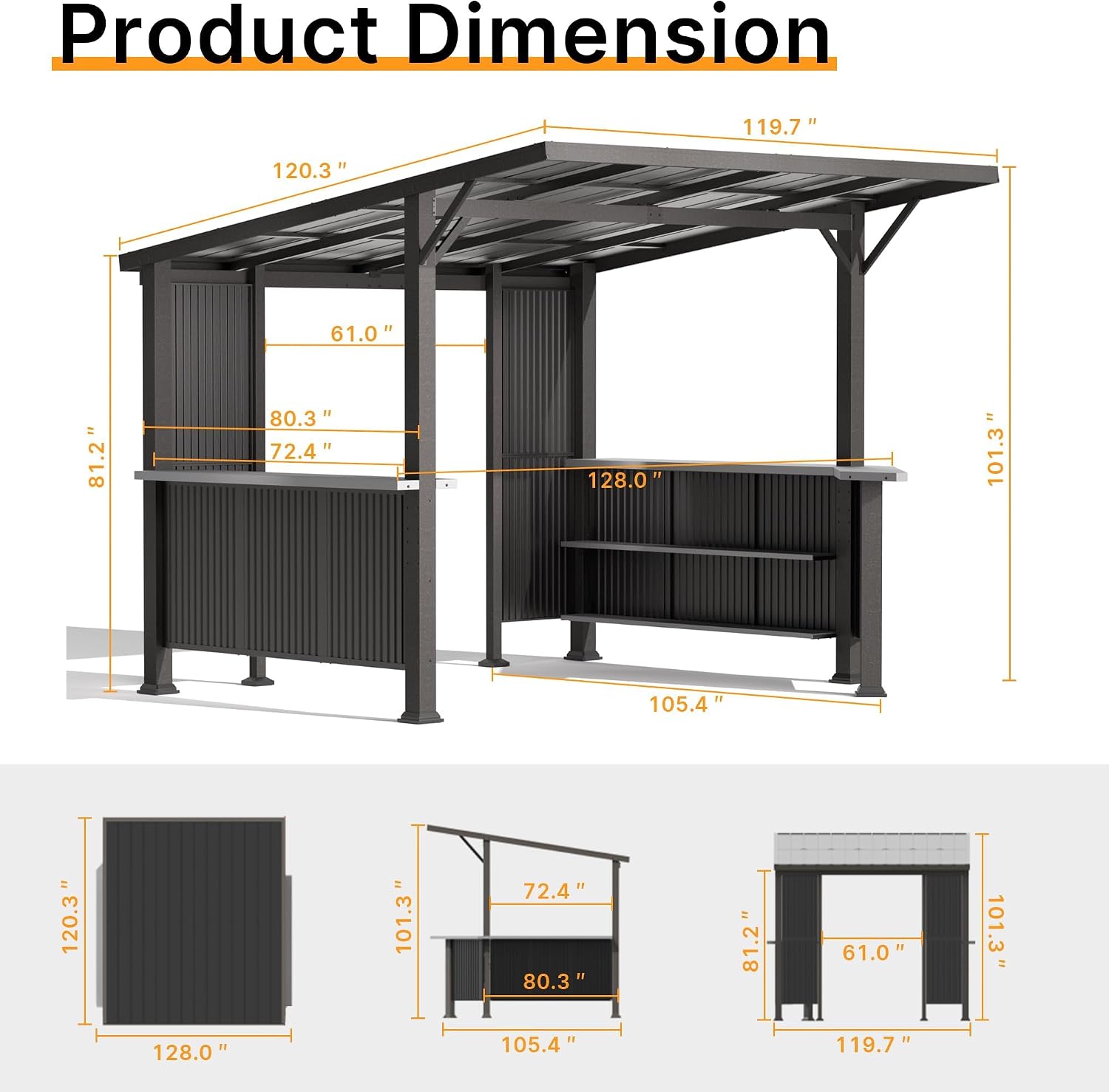 Gotland 10 FT x 10 FT Hardtop Grill Gazebo, BBQ Gazebo with 2 Extended Countertop 2 Side Shelves Drainage Holes Sloping Roof, Metal BBQ Canopy in 2 Combination Styles, for Patio Backyard Black