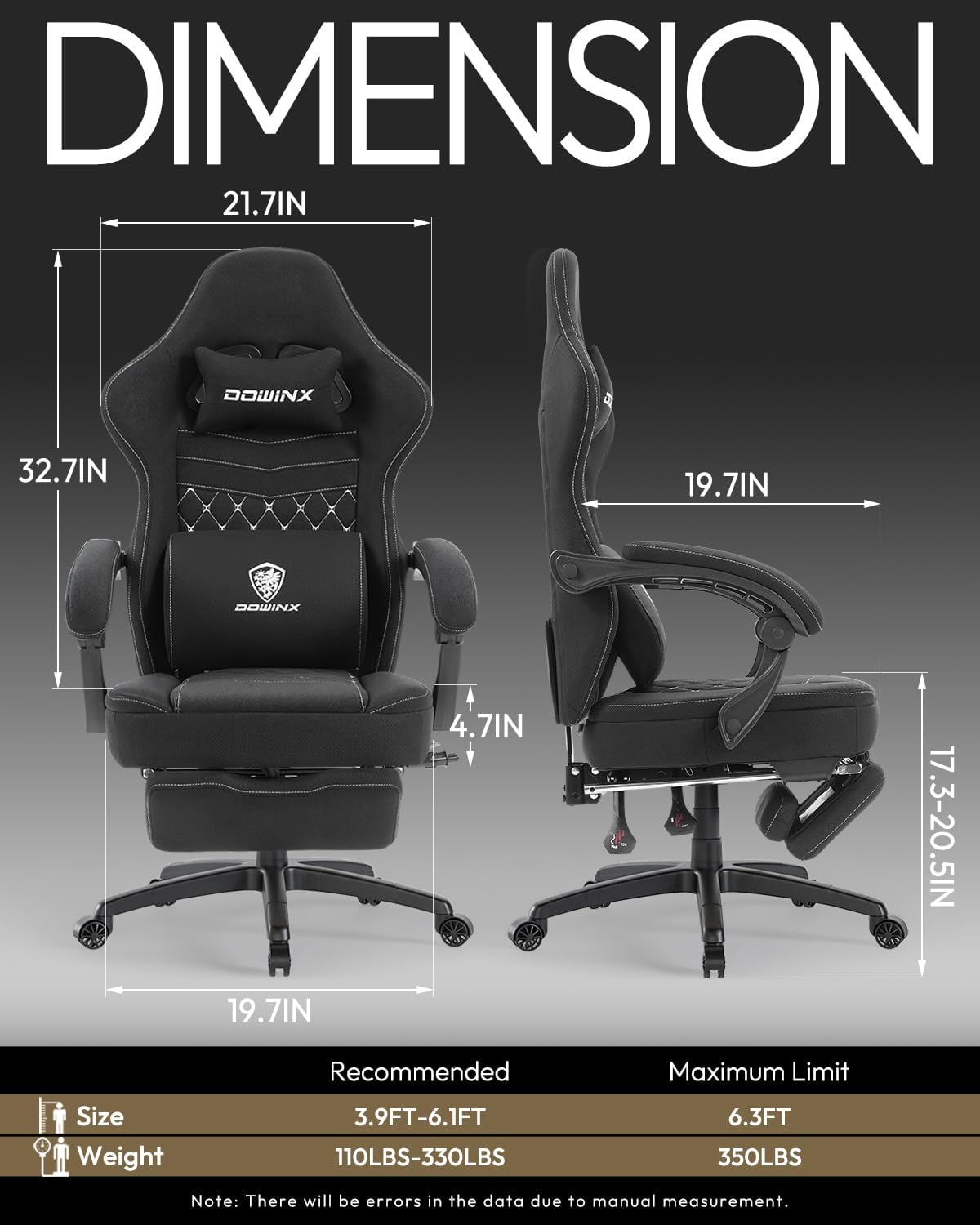 Dowinx Gaming Chair Breathable Fabric Game Chair with Gel Pad and Storage Bag, Comfortable Gamer Chair with Pocket Spring Cushion,Ergonomic Computer Chair with Footrest,Black and White