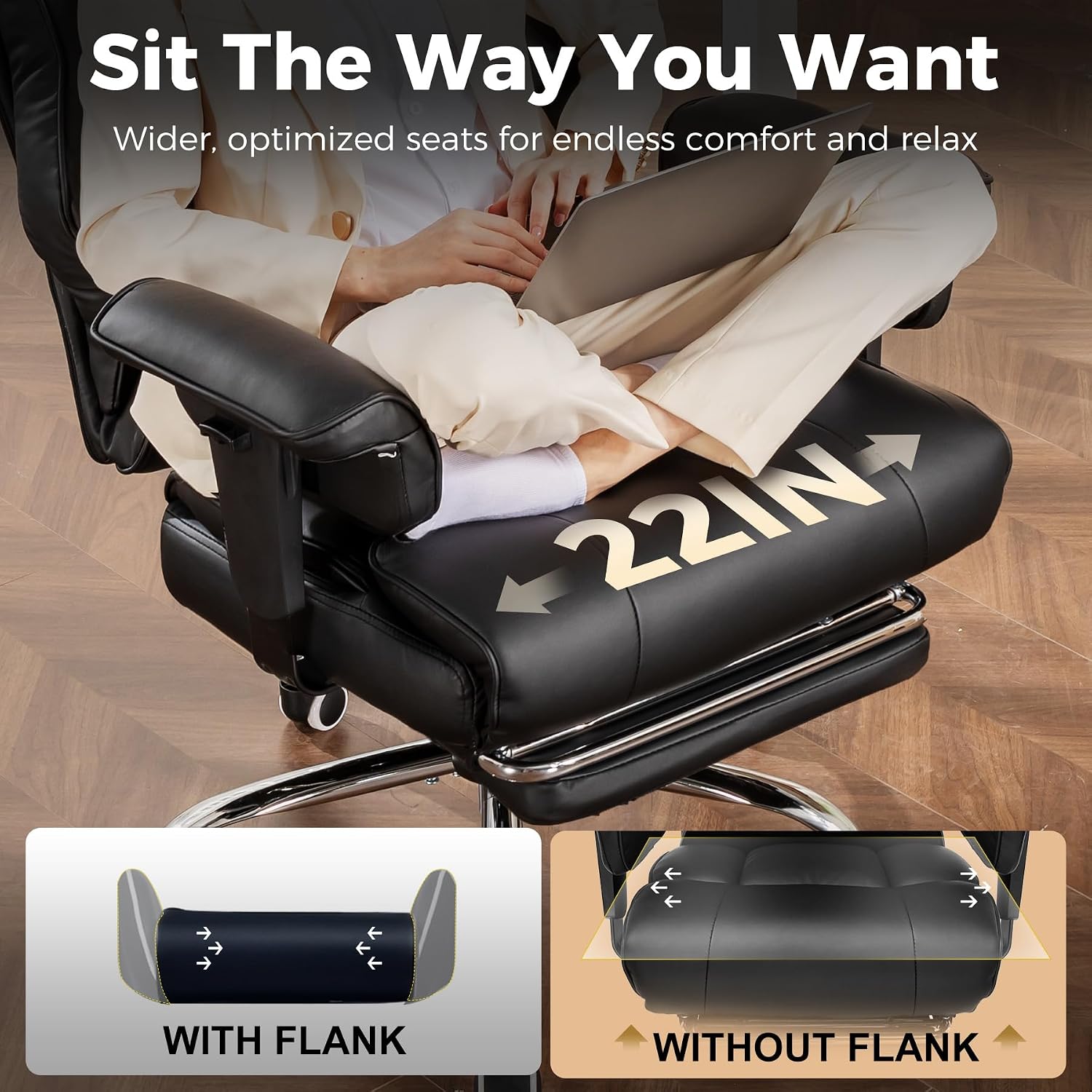 COMHOMA Big and Tall Office Chair 400lbs High Back Computer Gaming Chair with Ergonomic Lumbar Support & Pocket Spring Cushion for Lower Back Pain Relief, Leather Executive Chair with Foot Rest, Black