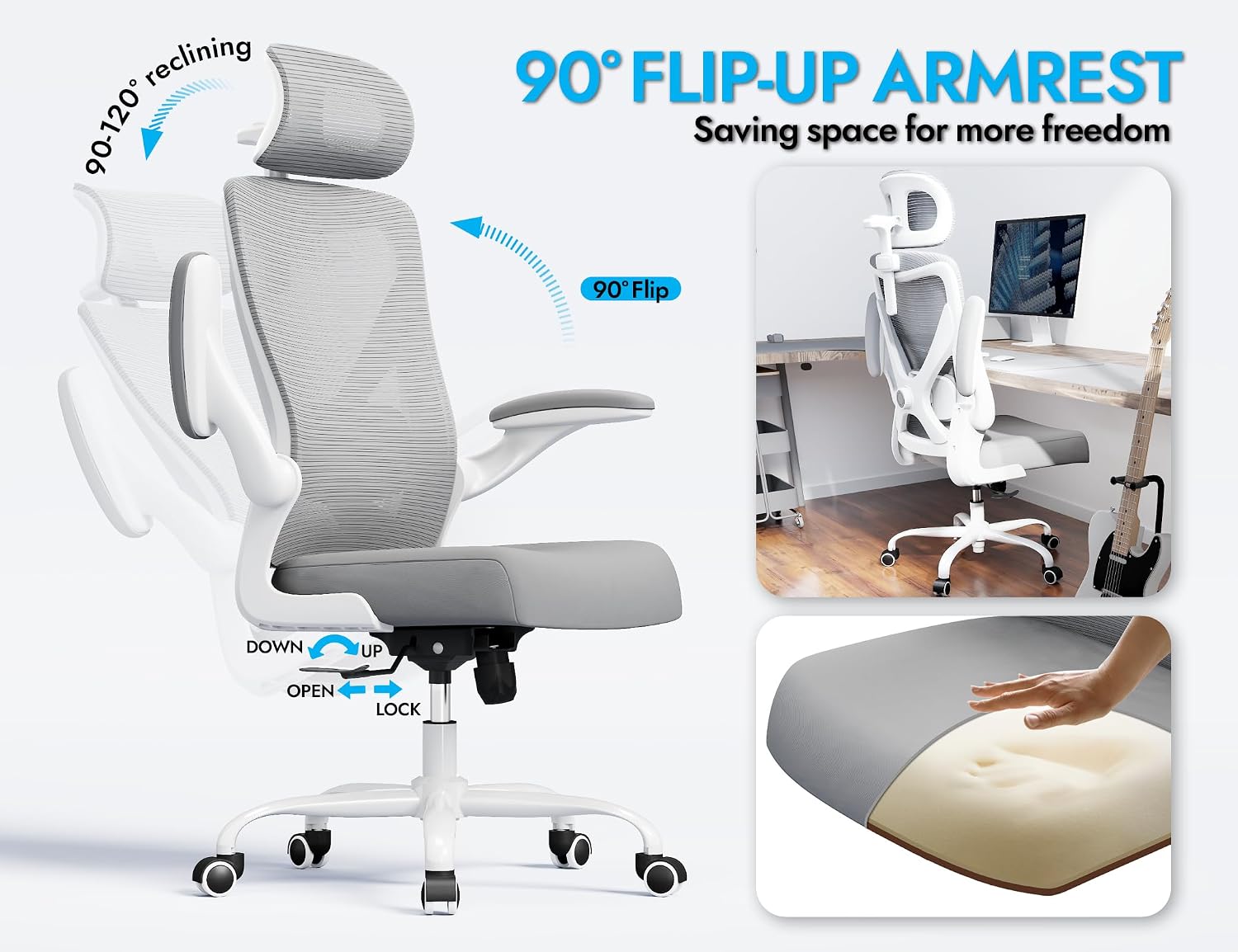 Ergonomic Office Chair: White Computer Desk Chair Comfy Gaming Chair for Adults - Office Chair with Lumbar Support & Headrest - Executive Office Rolling Chairs for Home Work (Grey)