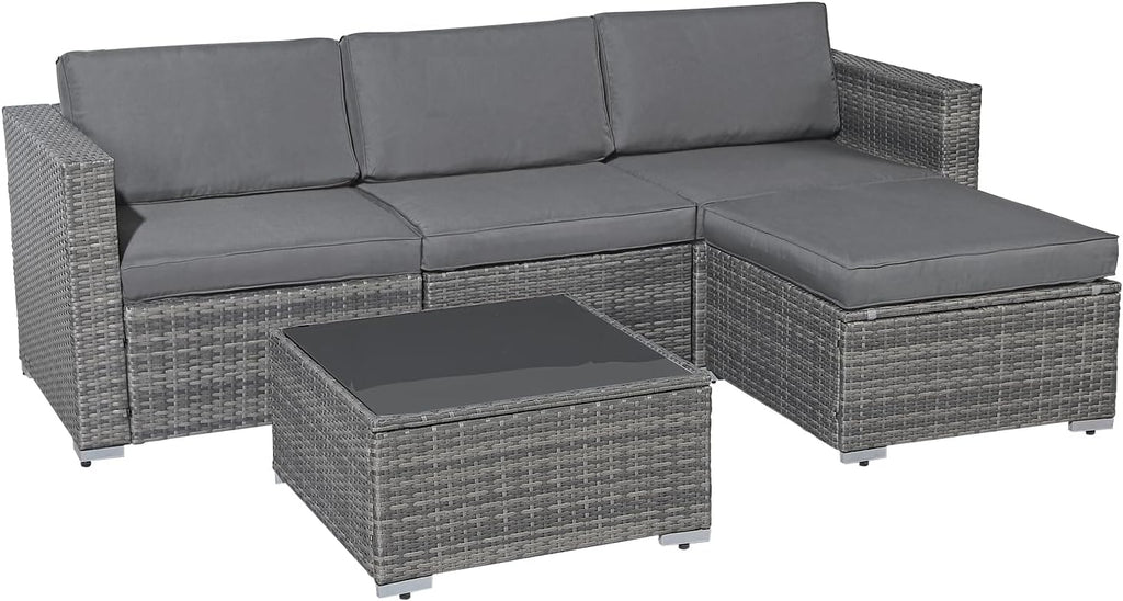 Patiorama 5 Piece Outdoor Patio Furniture Set, Outdoor Sectional Conversation Set, All-Weather Grey PE Wicker w/Dark Grey Cushions, Outdoor Backyard Porch Garden Poolside Balcony Furniture Set
