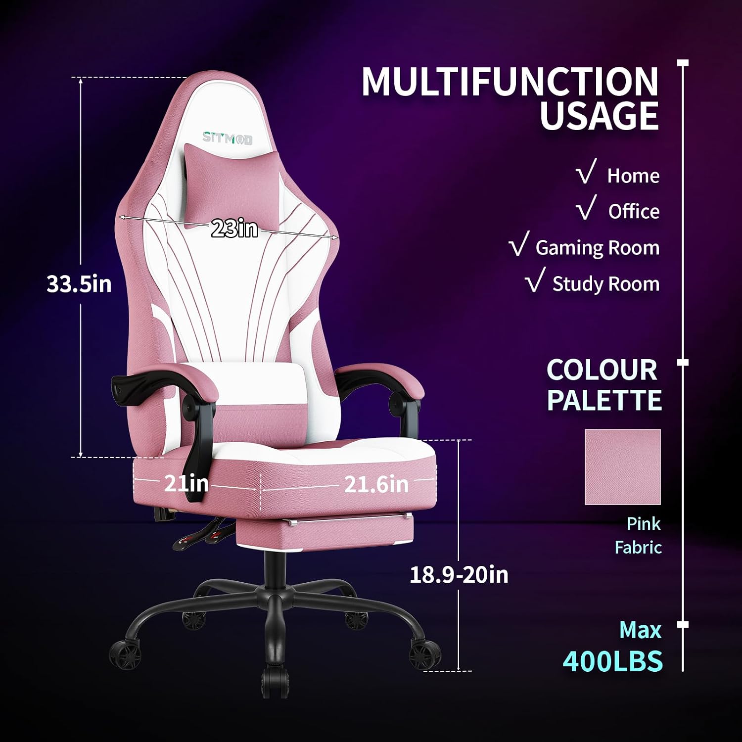 Gaming Chair Fabric, Ergonomic Computer Chair with Footrest, Video Gamer Chair with Pocket Spring Cushion,Linkage Armrests and Headrest Lumbar Support,Swivel Height Adjustable Office Chair for Adults