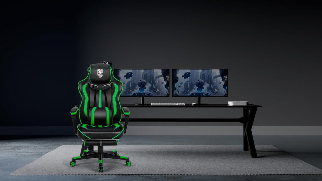 Vonesse Gaming Chair with Footrest, Big and Tall Gamer Chair with Massage, Reclining Computer Gaming Chair for Adults, Ergonomic Game Chair for Teens, High Back Video Game Chairs(Green/Black)