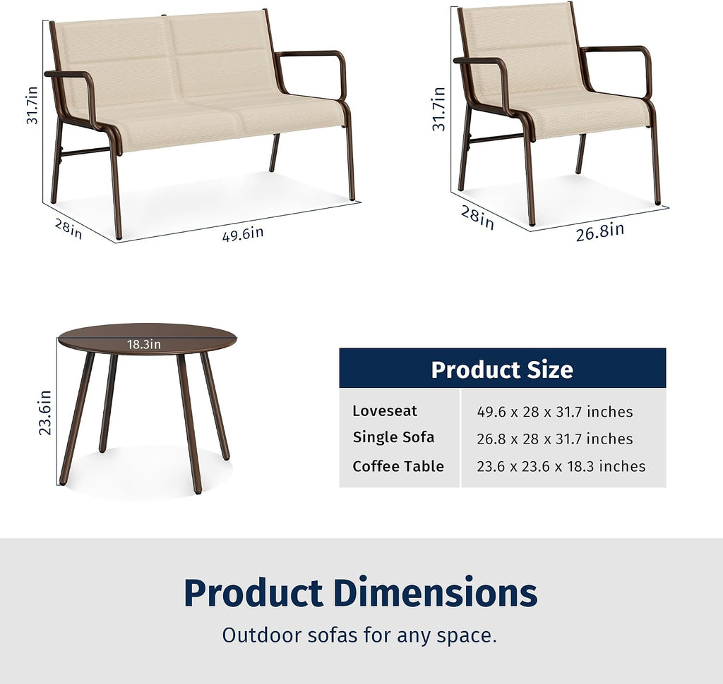 East Oak 4 Seats Outdoor Furniture Set, Waterproof Patio Furniture Set, Patio Loveseat with Coffee Table for Porch or Garden, 4-Piece Patio Conversation Sets for Balcony, Upgrade Beige