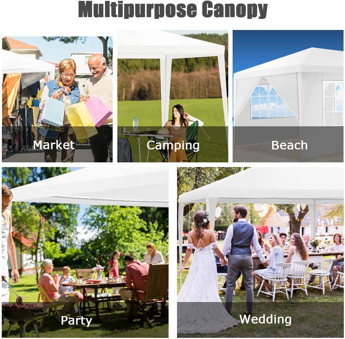 ORALNER 10'x20' Outdoor Canopy Tent, White Wedding Party Tent with 6 Removable Sidewalls & Carrying Bag, Heavy Duty Camping Gazebo Pavilion for Patio, Garden and Backyard