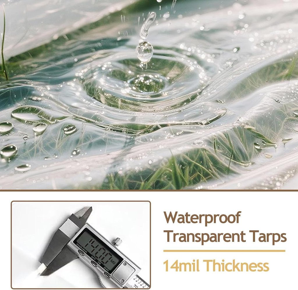 Clear Tarps Heavy Duty Waterproof 8x20ft Clear Tarp with Grommets Thickened 14Mil Tear Resistant Clear Vinyl Plastic Tarp for Outdoor Patio Chicken Coop Greenhouse Plant
