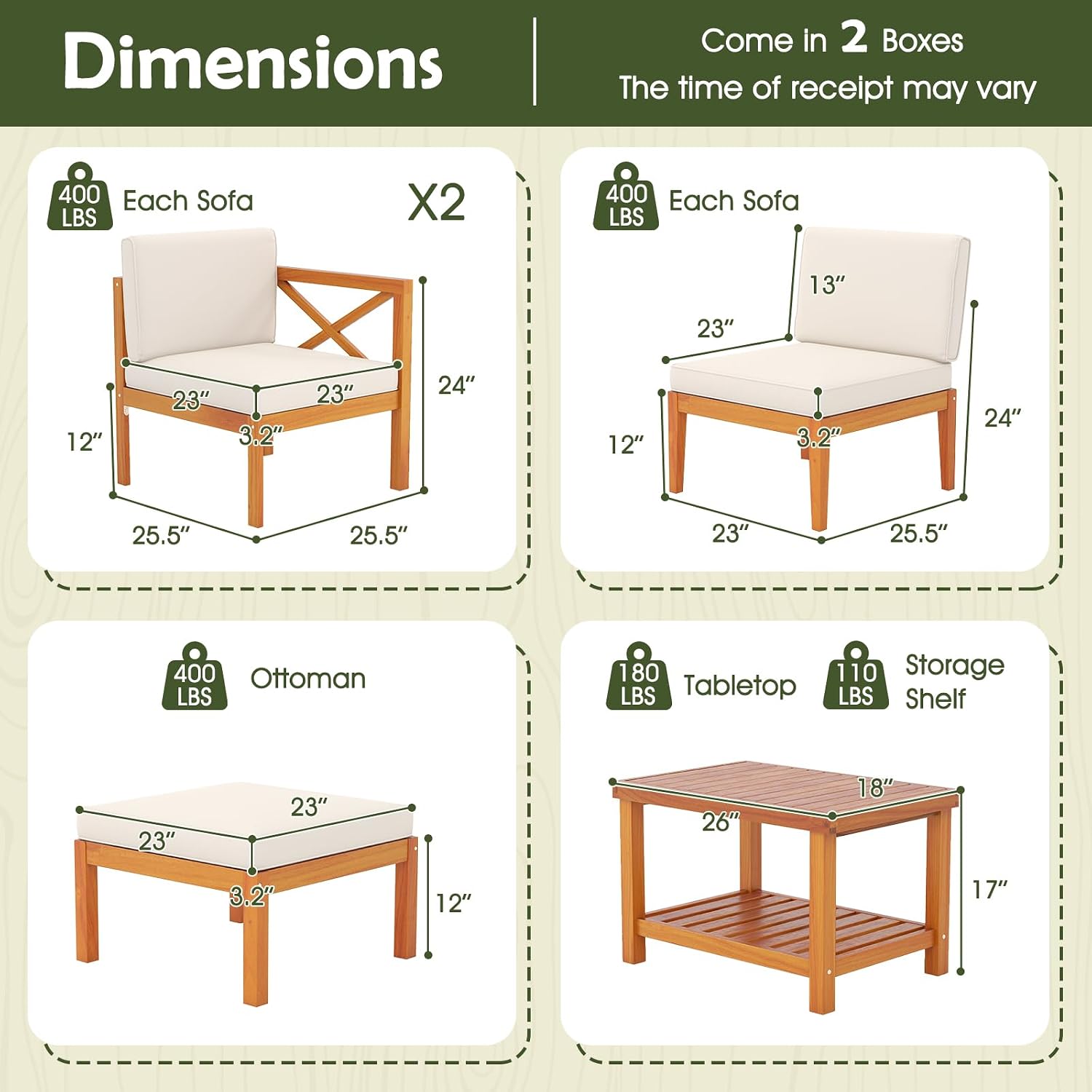 Tangkula L Shaped Outdoor Furniture Set, 5 Pieces Acacia Wood Patio Conversation Set, Modular Outdoor Lounge Sofa Set w/Cushions and Coffee Table for Garden, Backyard, Poolside
