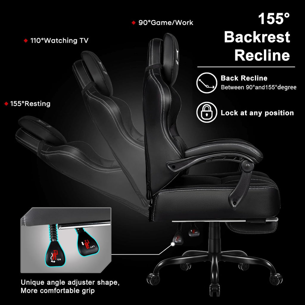 VITESSE Big and Tall Gaming Chair 400lb Weight Capacity with Footrest, Ergonomic Video Game Chair for Adults with Oversized Headrest and Lumbar Pillow, Computer Chair Gaming for Office (Black+White)