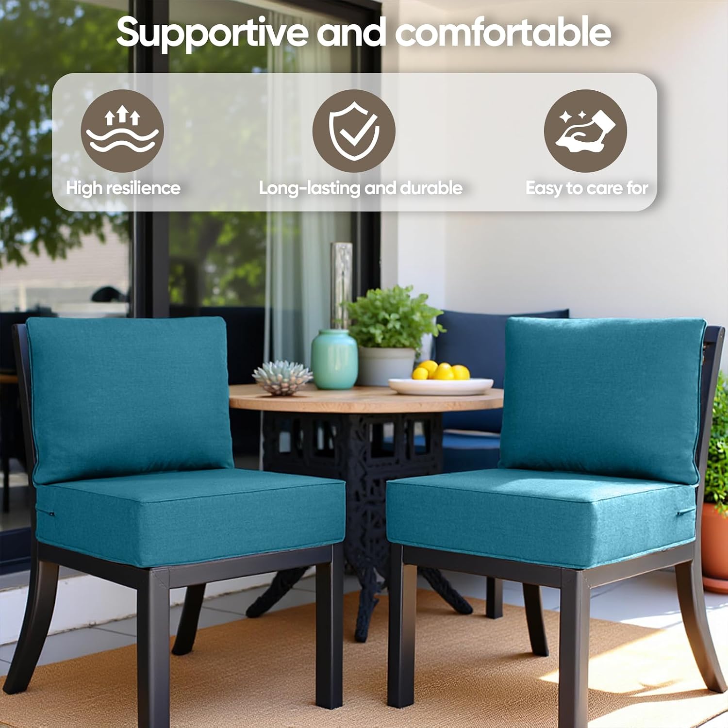 6' Thick Outdoor Cushion, 24*24*6' Patio Furniture Cushions with Waterproof Patio Furniture Cushions with Removable Cover, 28D High Density Patio Cushion for Outdoor Furniture, Green-4pcs