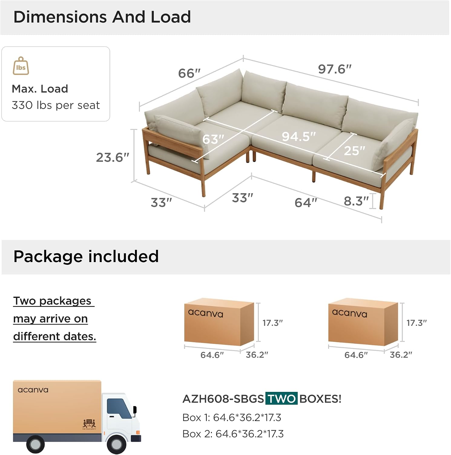 Acanva Modern Outdoor Patio Furniture Set, All-Weather Aluminium Conversation Sectional Sofa with Thick Cushions for Backyard, Garden, Porch, 4 Seats, Beige