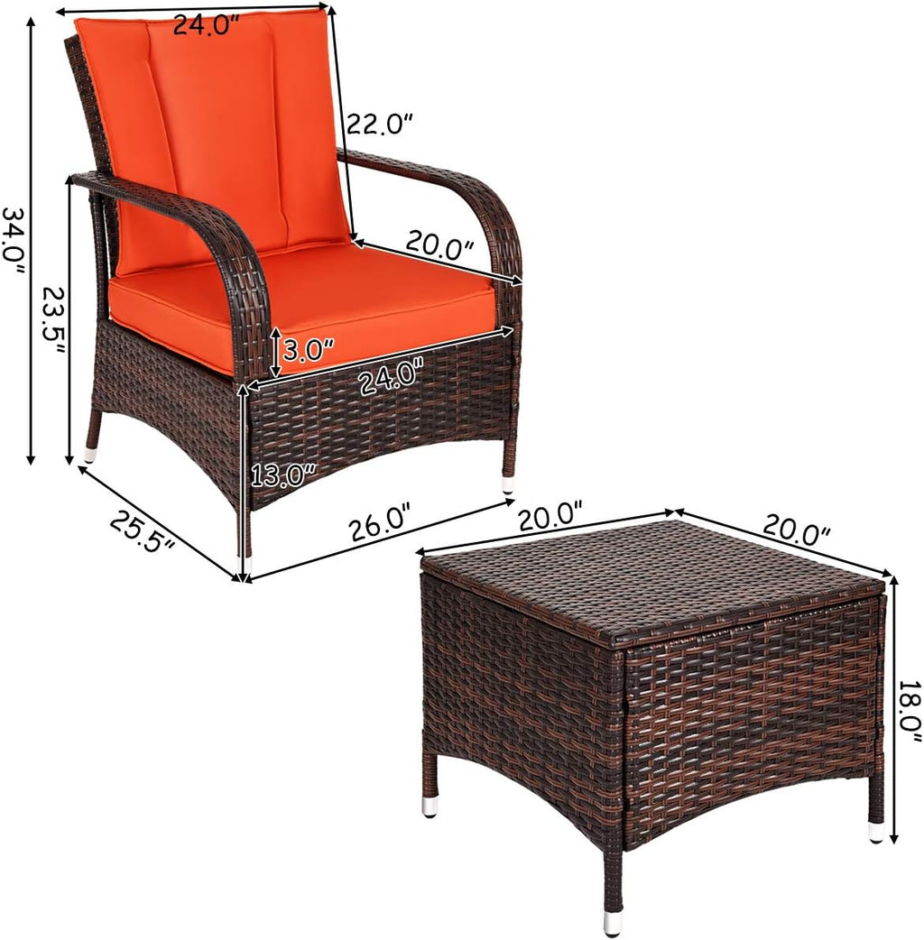 Tangkula 3 Piece Patio Furniture Set, 2 Wicker Chairs with Glass Top Coffee Table, Outdoor Garden Porch Poolside Furniture Set for 2, Rattan Conversation Set