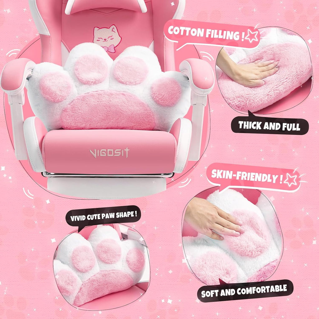 Vigosit Pink Cat Gaming Chair with Footrest, Ergonomic Cute Gamer Chair with Cat Ears, Comfortable Desk Computer Chair for Girls Adults