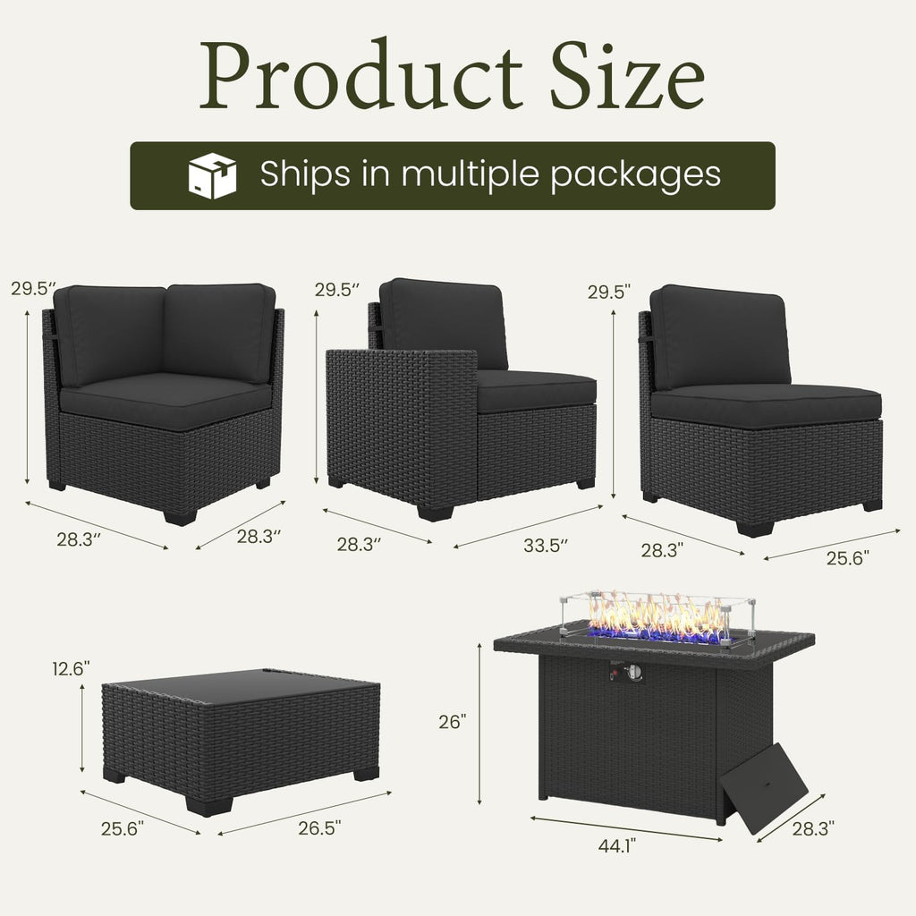 LayinSun 13 Pieces Outdoor Patio Furniture Set with 44' Fire Pit Table Rattan Sectional Sofa Conversation Sets