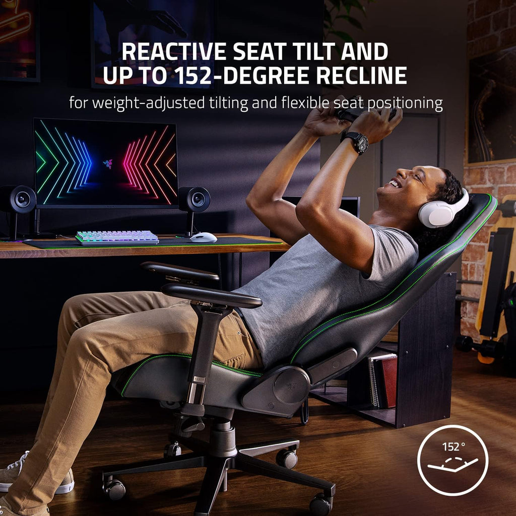 Razer Enki Gaming Chair: All-Day Comfort - Built-in Lumbar Arch - Optimized Cushion Density - Dual-Textured, Eco-Friendly Synthetic Leather - Reactive Seat Tilt & 152-Degree Recline - Black