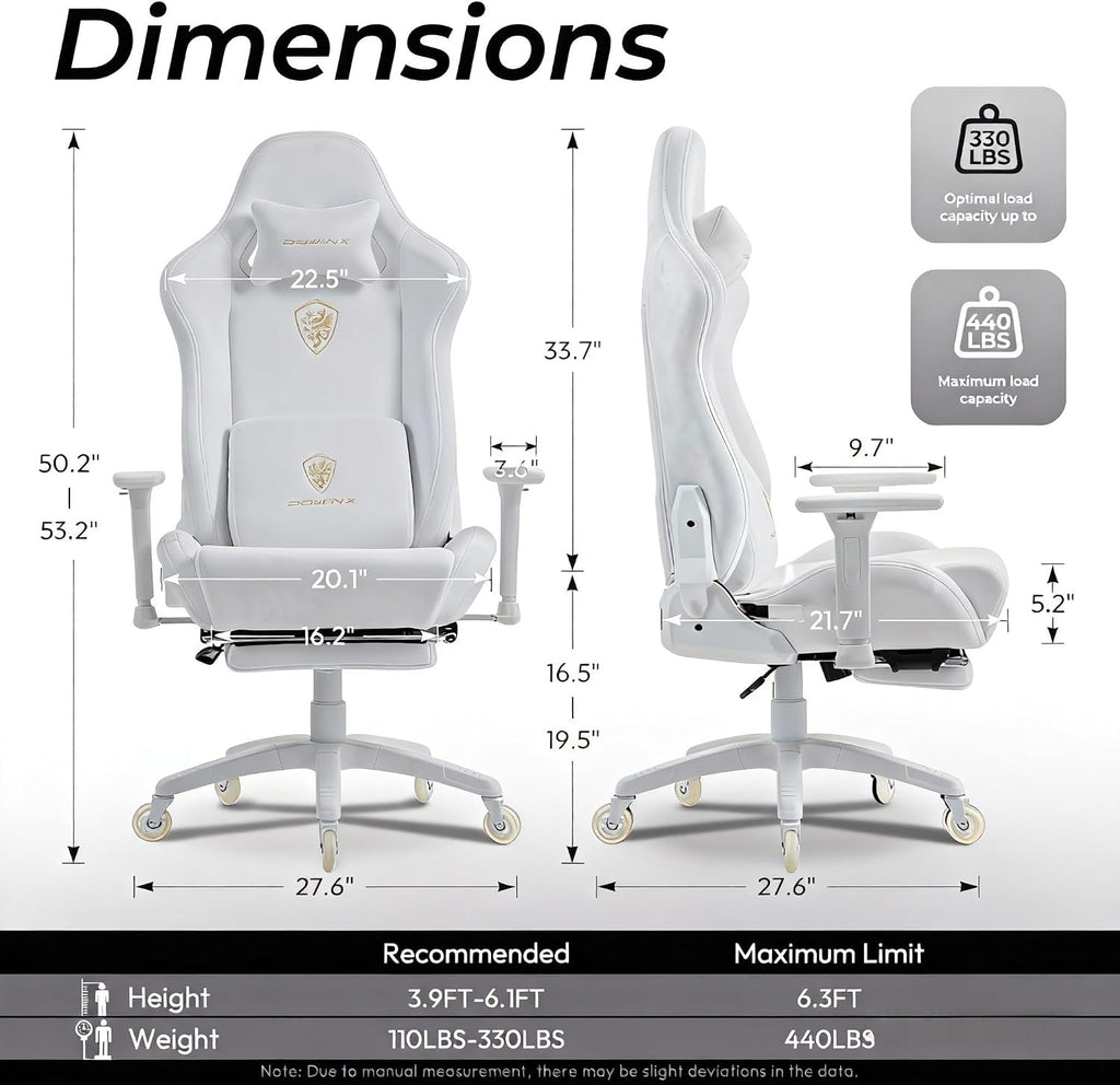 Dowinx Big and Tall Gaming Chair with Suede Fabric Breathable, Game Chairs for Adults with Oversized Thick Seat for 440lbs, Ergonomic Gamer Chair for Streaming & Long Gaming Sessions, Light White