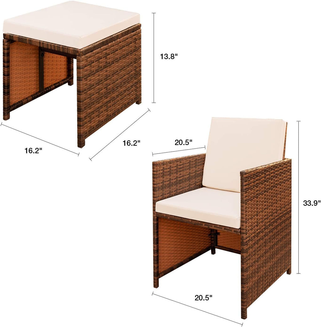 Devoko 4 Pieces Patio Wicker Furniture Set Outdoor Patio Chairs with Ottomans All Weather Cushioned Chairs Balcony Porch Furniture (Beige)