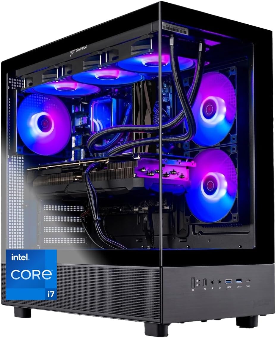 Skytech Gaming Azure 3 Desktop PC, Intel i7 14700F 2.1 GHz (5.3GHz), NVIDIA RTX 5070 12GB, 1TB Gen4 NVMe SSD, 32GB DDR5 RAM 6000 RGB, 850W Gold PSU, 360mm ARGB AIO, Wi-Fi, Win 11