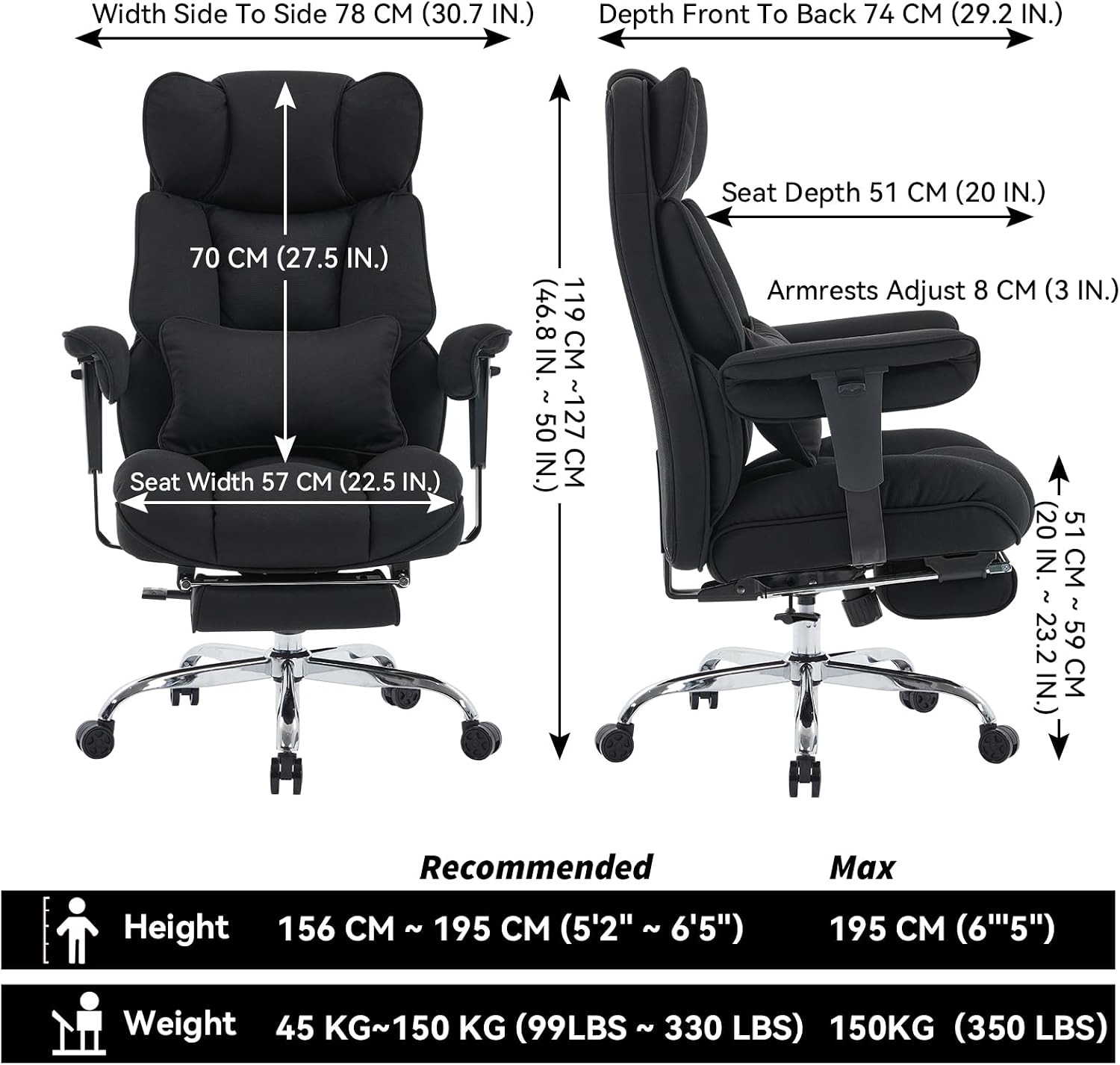 Efomao Big and Tall Office Chair with Footrest - Breathable Mesh Executive Chair, Heavy Duty Computer Desk Chair for Home Office, Ergonomic Lumbar Support & Reclining Mesh Gaming Chair, Black