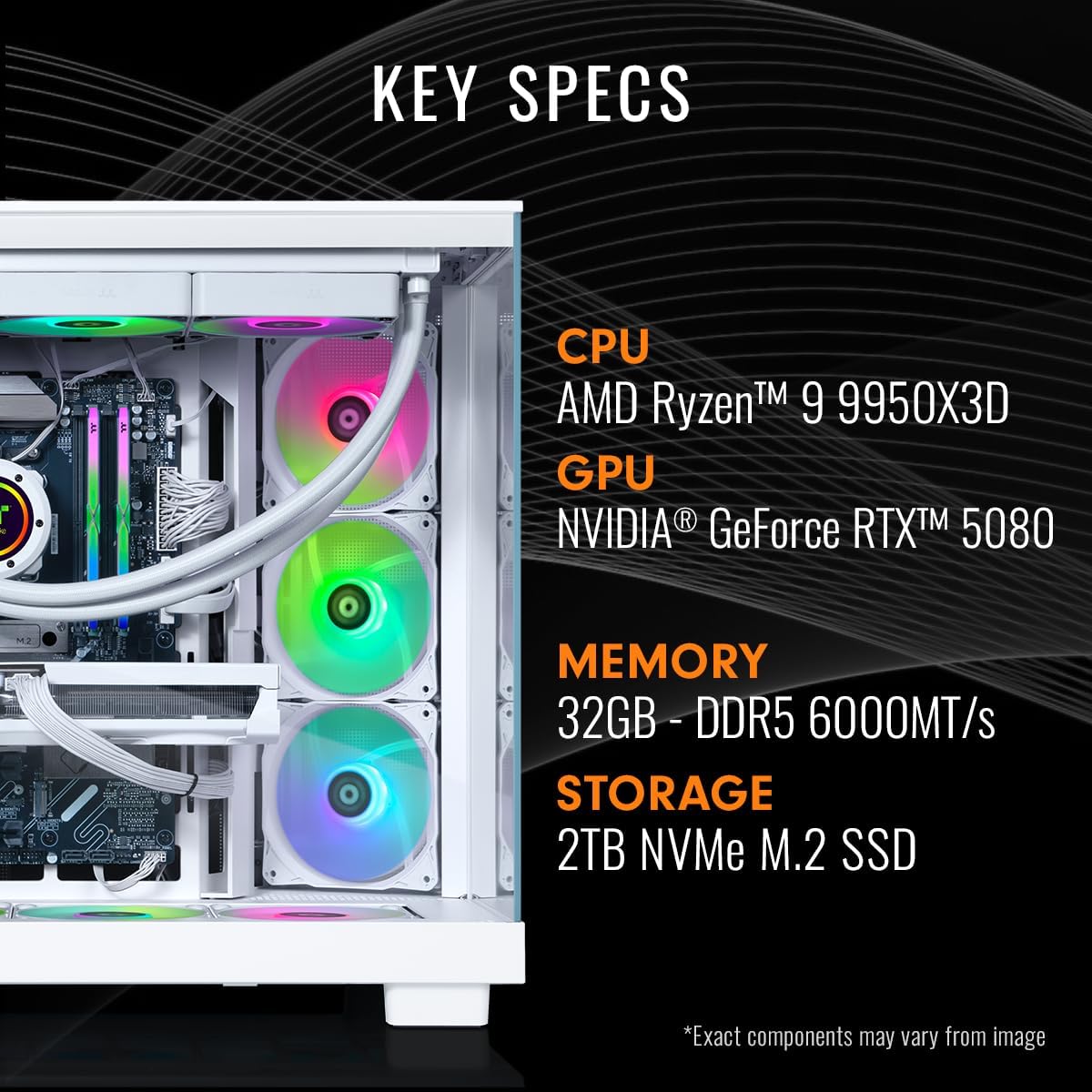 Thermaltake LCGS View 9580S-380XL Gaming Desktop (AMD Ryzen™ 9 9950X3D, ToughRam 32GB DDR5 6000MT/s RGB Memory, NVIDIA® GeForce RTX™ 5080, 2TB NVMe M.2, WiFi, Windows 11) VXLS-X870-580-LCS