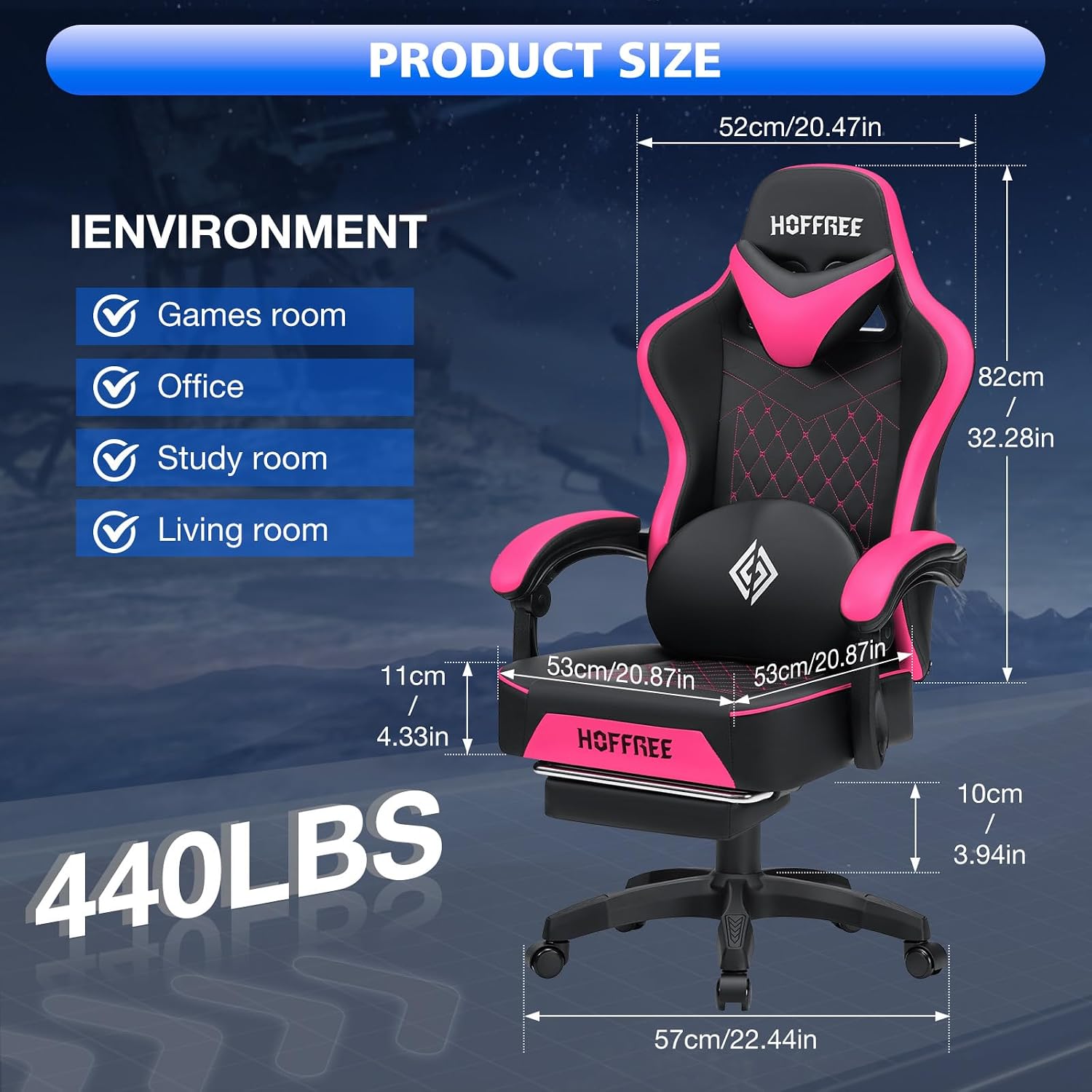HOFFREE Gaming Chair Computer Chair with Speakers Massage Game Chairs with Footrest Bluetooth High Back Ergonomic Computer Gaming Chairs for Adults Reclining Video Gamer Chair Pink and Black